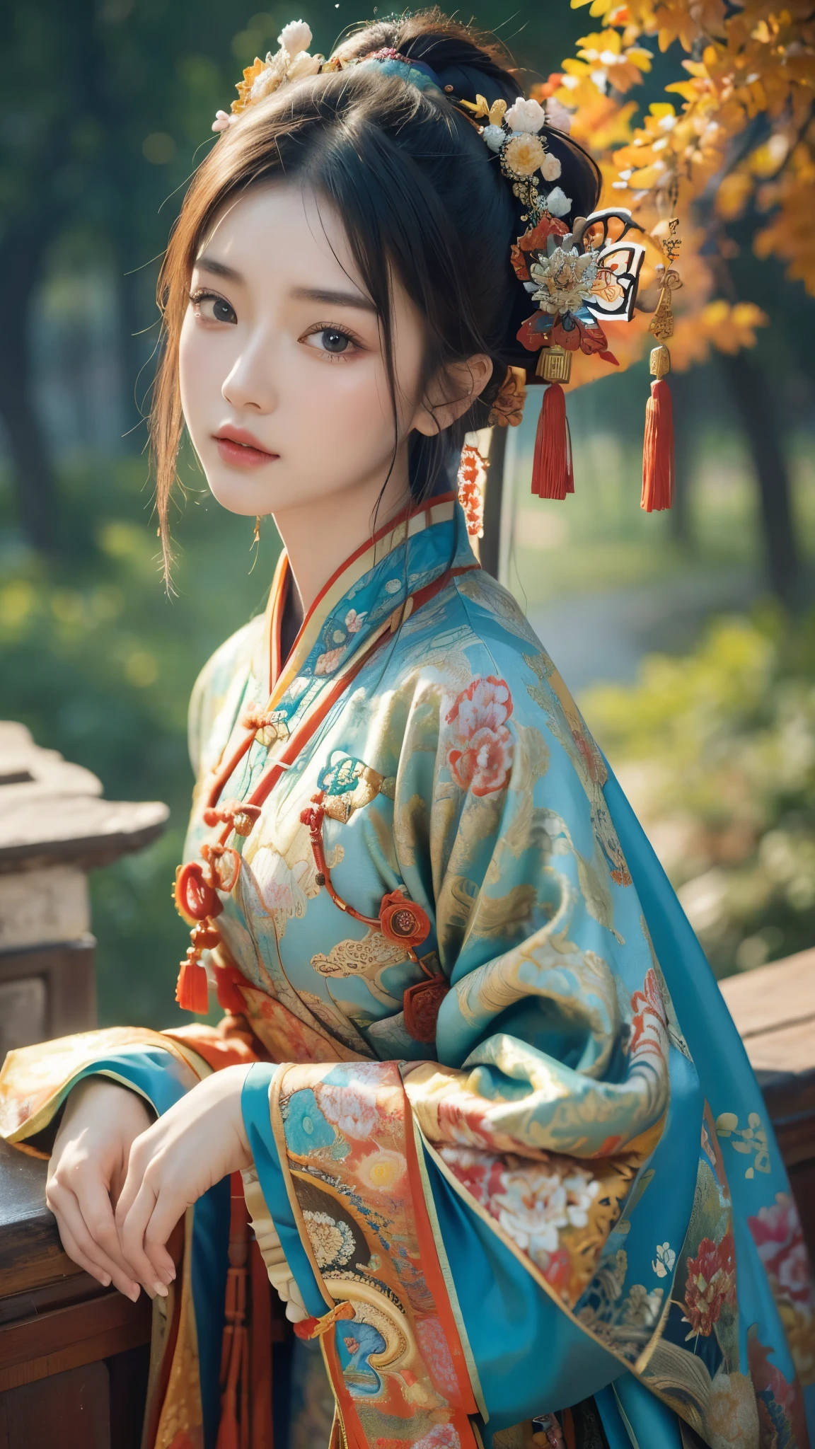 8k，(masterpiece, top quality, best quality, official art, beautiful and aesthetic:1.2), (1girl:1.3), extreme detailed,(fractal art:1.3),colorful,highest detailed,chinese ancient style,(chinese clothes:1.2),