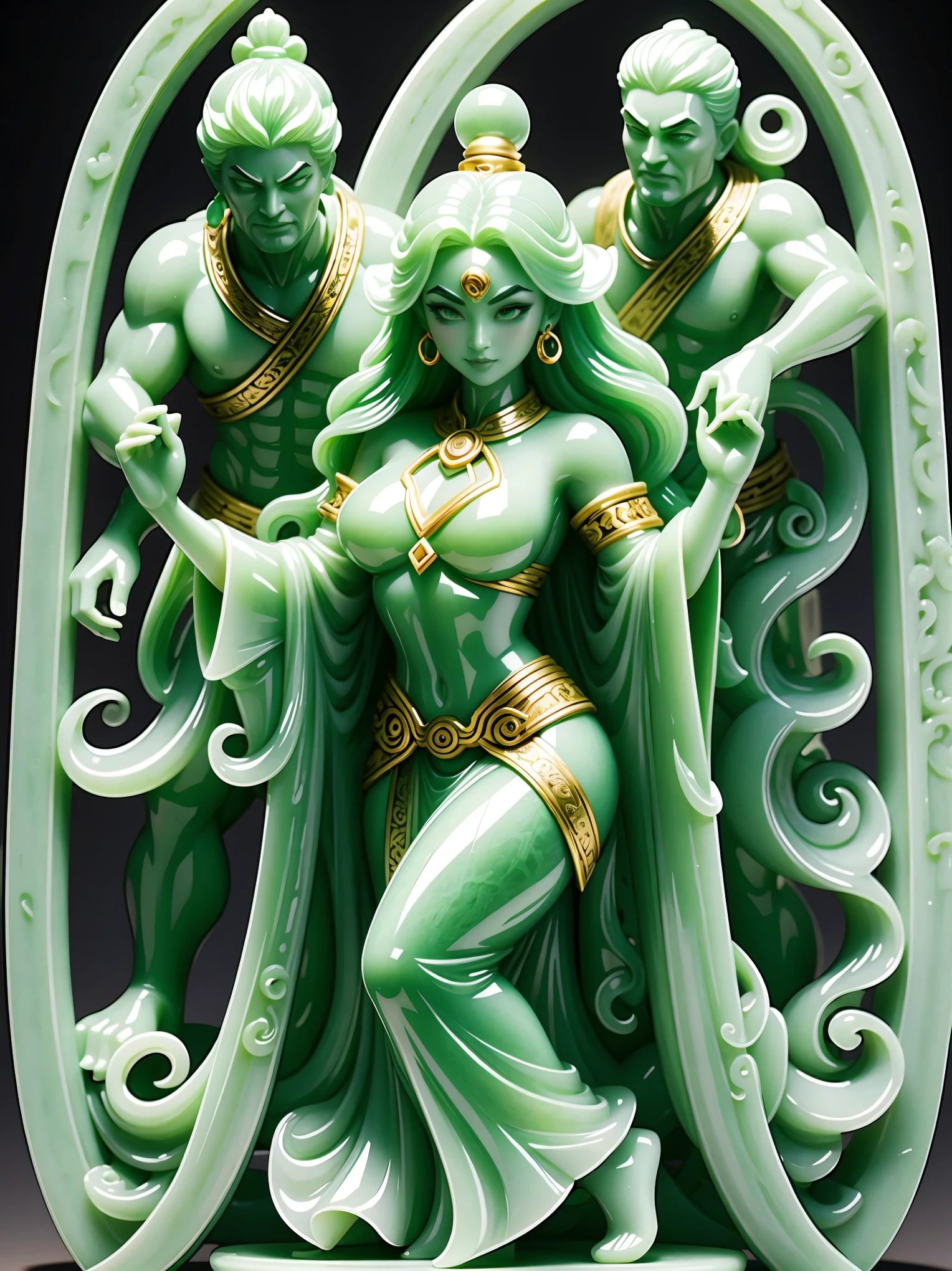 jade，Stone carving style，(Vision:1.5)，(whole body)，(Wide Angle)