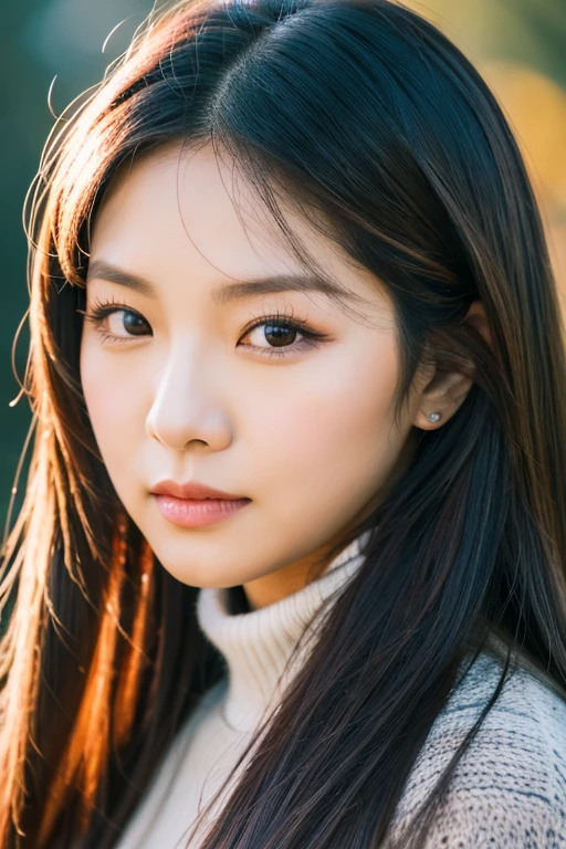 Close-up of a woman with long hair and sweater, cl, Cindy Avelino, Soft Portrait Shot 8k, Roseanne Park from Blackpink, Inspired by Galen Dara, Close-up portrait, Kuvshinov Ilya, Inspired by Nie Yuanru, Close-up portrait映画スチール, Portrait of Rofi, Belle Delphine, Inspired by Lu Ji
