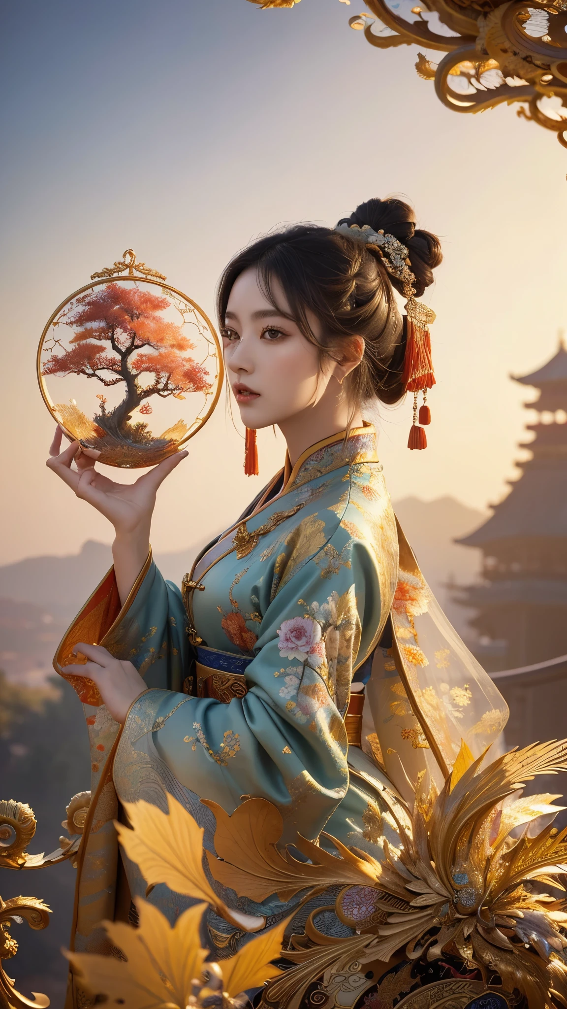 8k,(masterpiece, top quality, best quality, official art, beautiful and aesthetic:1.2), (1girl:1.3), extreme detailed,(fractal art:1.3),colorful,highest detailed,chinese ancient style,(chinese clothes:1.2),