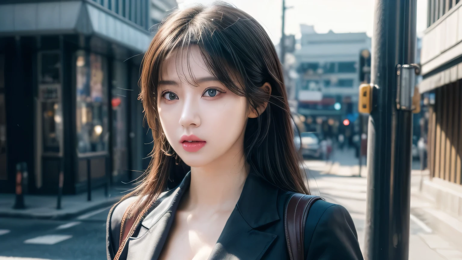 (((Realistic photograph))),, Portraiture, (Scary face:1.3),, beautiful girl, View your viewers, , (school uniform:1.2), Buttoned shirt and trousers, , (Cleavage:1),, On the streets of Japan, (Environment details:1.3),, (RAWphotograph, CG unity, photograph, ultra Realistic details, Sharp focus, Detailed skin,4K, High resolution, masterpiece, highest quality, Realistic, Vibrant:1.2),, (8k,4K, 超High resolution, High resolution, Professional, Movie-like, movie, dramatic),, (Anamorphic depth of field blur background), Detailed Background,