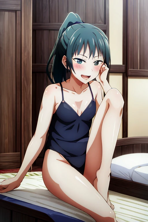 ((highest quality)), ((masterpiece)), (be familiar with), Perfect Face, indoor, Bedroom, Watching the audience,
One woman, Zenyuan Maki,
Open Mouth, Ecstatic expression, blush, smile,
Small breasts, Flat Chest, Young Girl, , , Girl,
Long Hair, ponytail,
Leg spread,