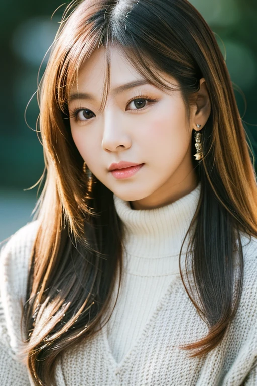 Close-up of a woman with long hair and sweater, cl, Cindy Avelino, Soft Portrait Shot 8k, Roseanne Park from Blackpink, Inspired by Galen Dara, Close-up portrait, Kuvshinov Ilya, Inspired by Nie Yuanru, Close-up portrait映画スチール, Portrait of Rofi, Belle Delphine, Inspired by Lu Ji, blond hair