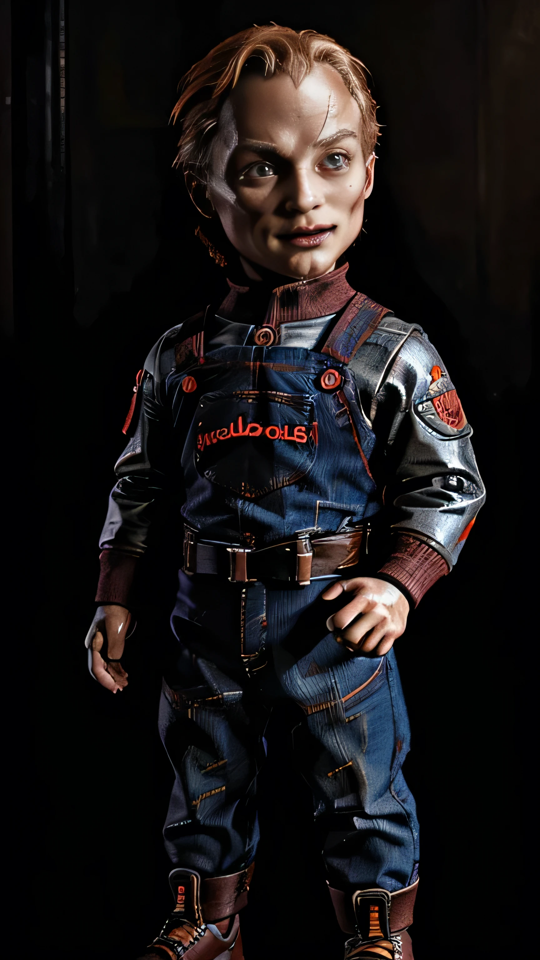 postapocalypse, (Charles Dance) as chucky, small doll, (1man), (solo), (full body view), beautiful detailed glow, detailed, cinematic light, intricate detail, realistic, highres, detailed facial features, high detail, sharp focus, smooth, aesthetic, extremely detailed, stamp, octane render