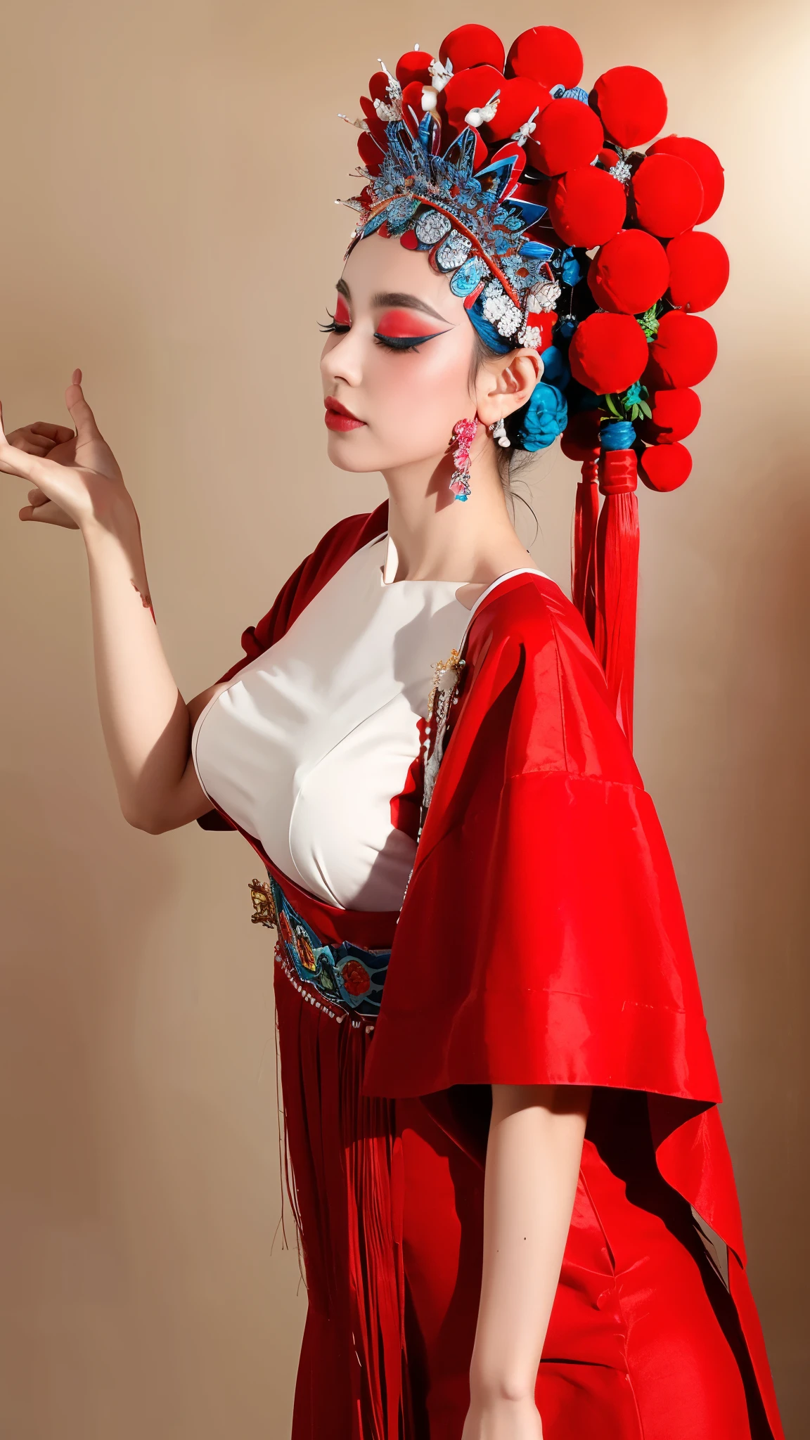 masterpiece,
1 girl, CNoperaCostume, CNoperaheaddress, CNoperaFlag, (makeup:1.3), tassel, from side,