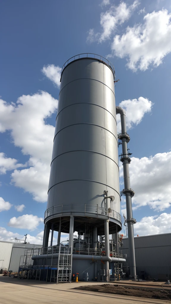 Landscape of Engineering Industrial Photo the Large Water Tanks at industrial complex, pipe installation as background and cloudy blue sky. Instagram photo, corporate photo, industrial tank. 