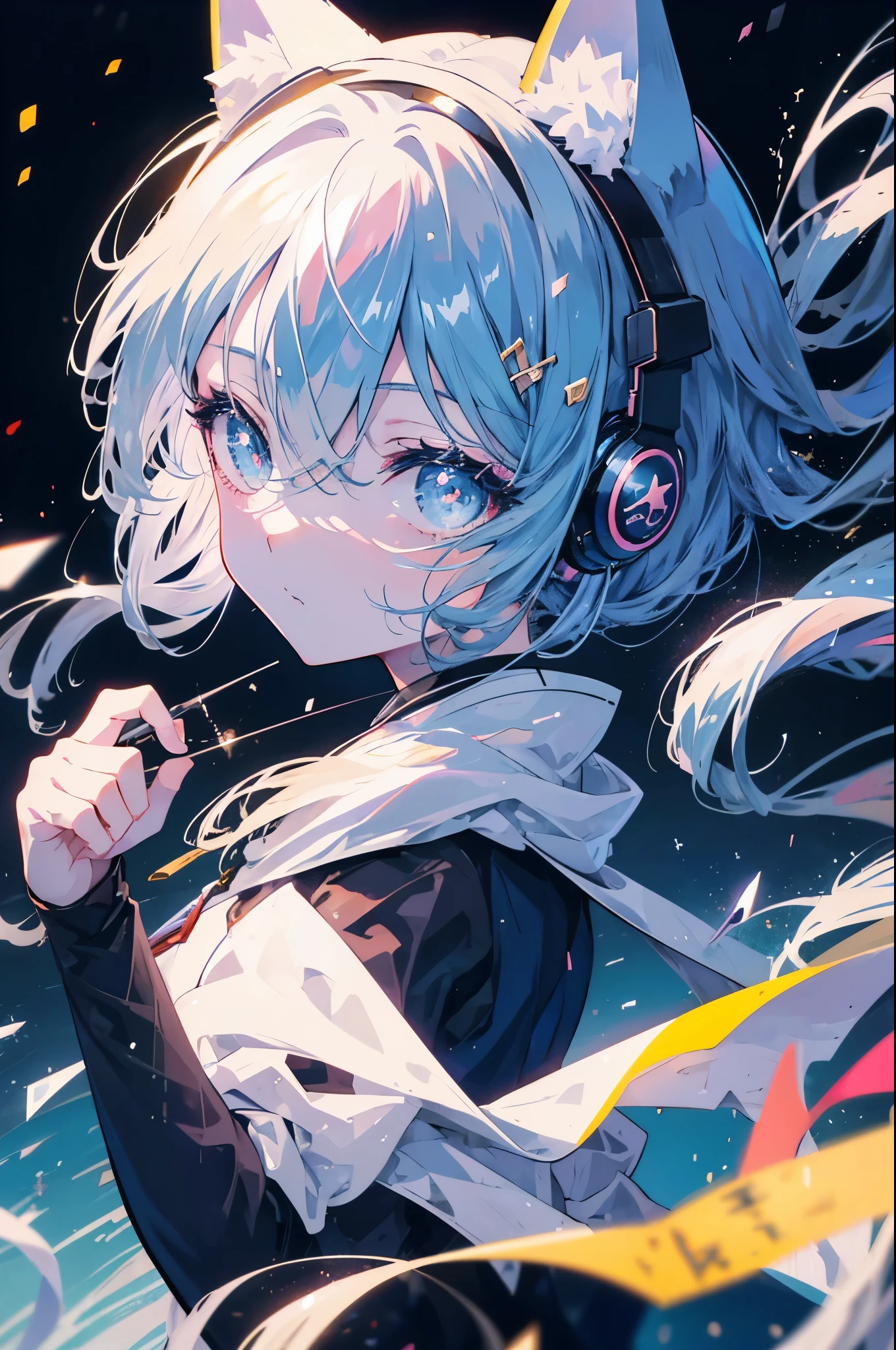 Anime girl with cat ears and headphones, Look at your shoulder, Anime drawing by Yang J, Pixiv Contest Winners, Serial Art, デジタルAnime illustration, kawashi, Anime-style illustrations, Anime Style 4k, Beautiful anime portraits, Anime style portrait, Anime style artwork, Guweiz style artwork, Anime illustration, Digital anime art, Detailed Digital anime art, Beautiful starry sky, ((Beautiful night view))cowboy shot,