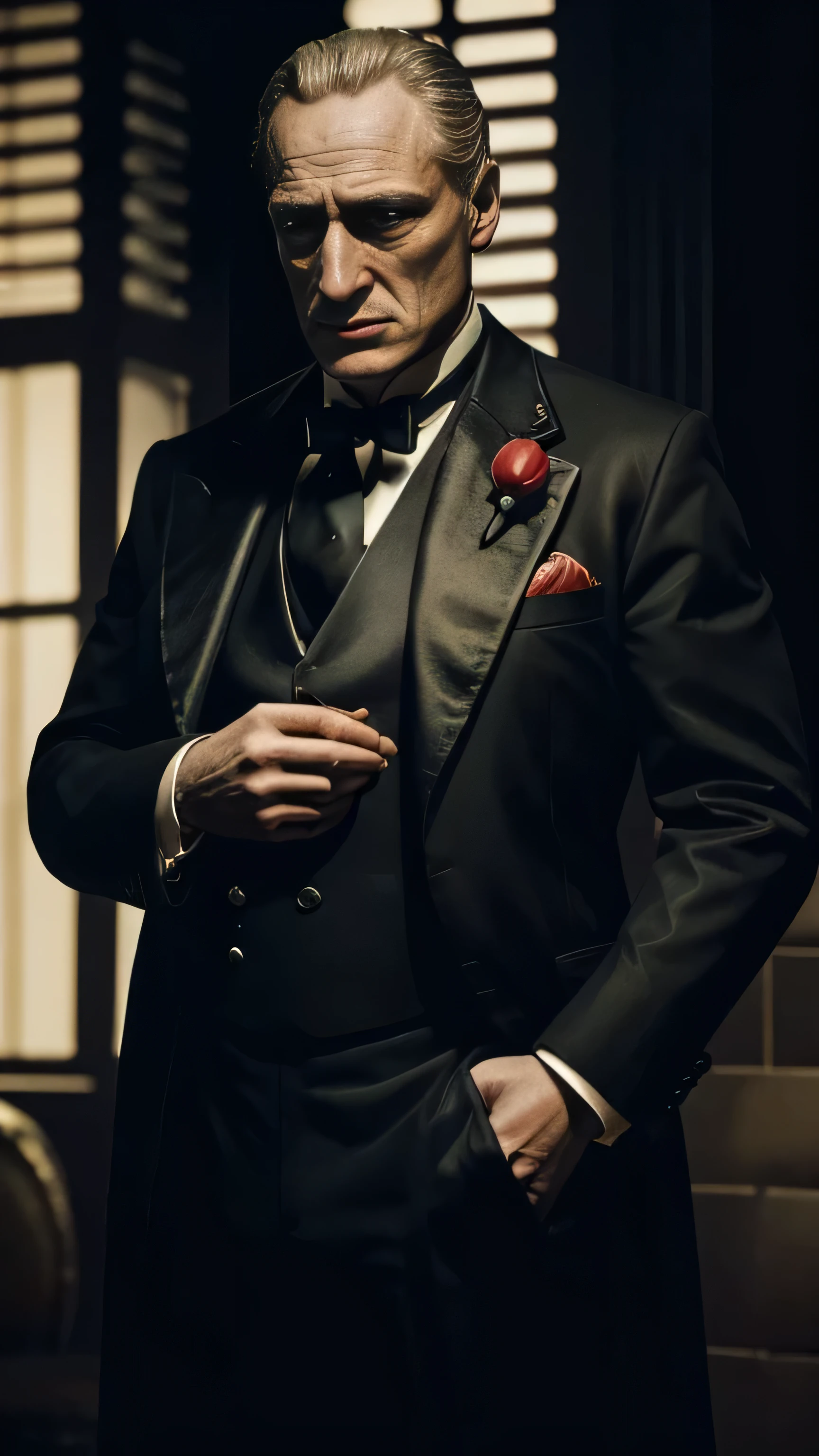 (Charles Dance) as Don Corleone, mafia, (1man), (solo), (full body view), beautiful detailed glow, detailed, cinematic light, intricate detail, realistic, highres, detailed facial features, high detail, sharp focus, smooth, aesthetic, extremely detailed, stamp, octane render