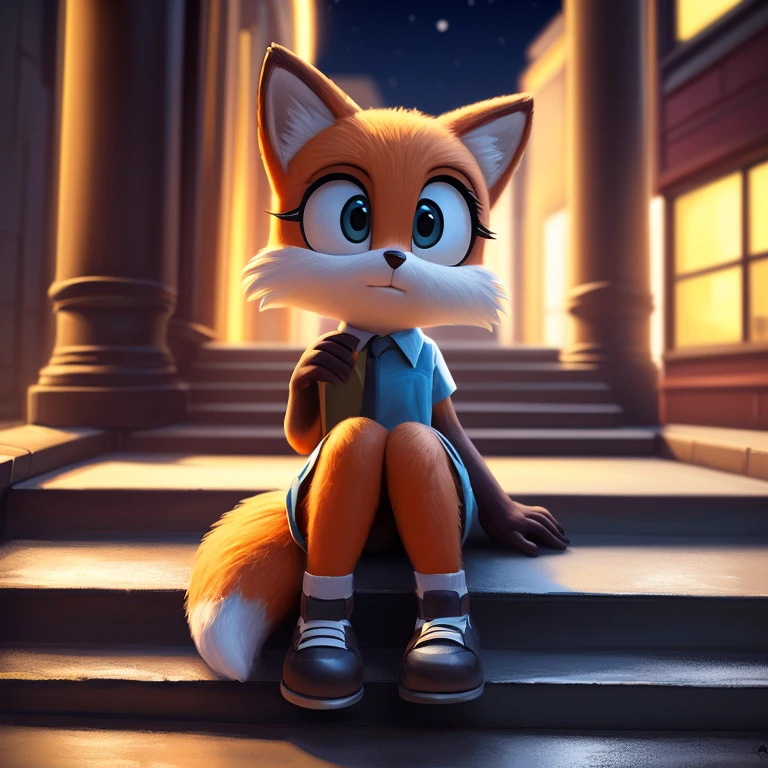 (by qupostuv35:1.2), (solo), (photorealistic painting art, professional photo, 4k:1.0)
female, (Detailed face), [(thin:1.2) : small  : (fox:1.2):4], (Detailed face), (more details, detailed background:1.1), (anthropomorphic legs, anthropomorphic hands:1.1), (sitting on the steps in the street at night:1.2), (shortstack)