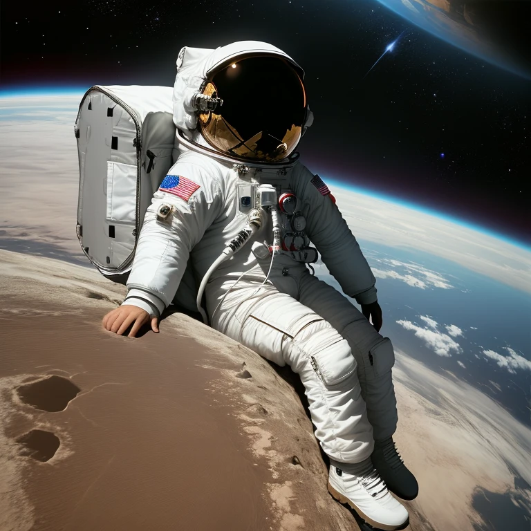 astronaut, lost, between, alone, Terre, look, fear, anxiety