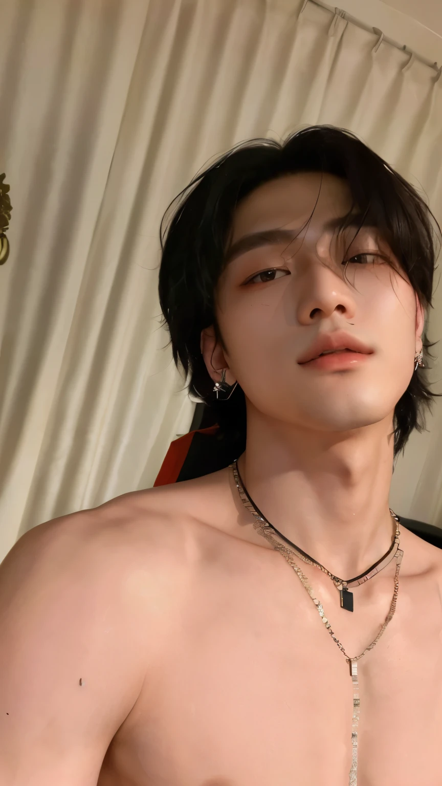 there is a man with a necklace on his neck and a necklace on his chest, cai xukun, Jinyoung Shin, Kim Doyoung, hyung tae, Tae June Kim, homem sul-coreano, Hong junho hyung, Asian man, lindo chad queixo, Steven Jung, Wonbin Lee, cute japanese demon boy, Yanjun Chengt, pintar ulzzang, imagem de perfil