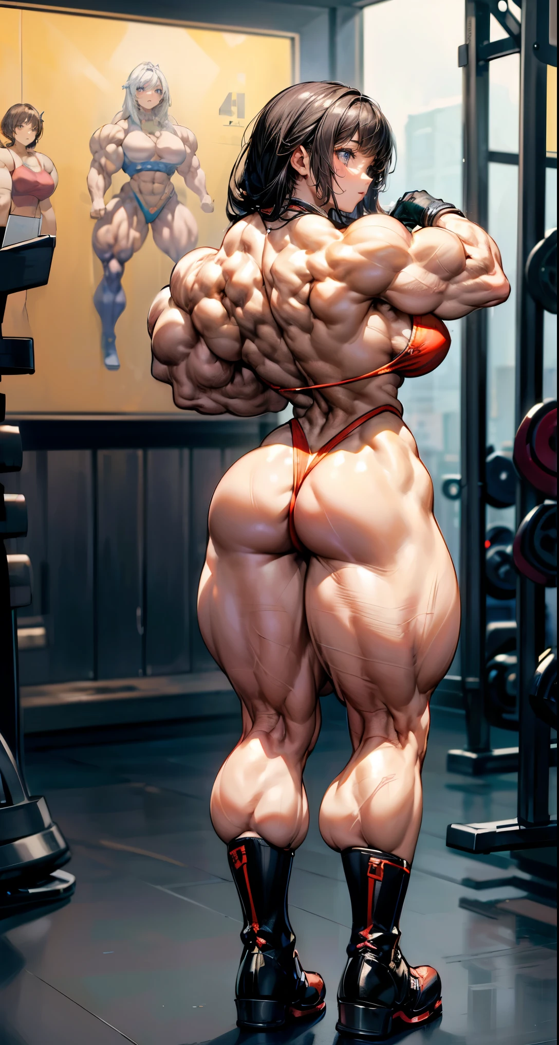 (Optimal lighting) , (Extremely complex and detailed) , 4k unity, (Super detailed CG: 1.2) , (8k: 1.2),(Original), (masterpiece) , (best quality),(masterpiece:1.4),Anime-like high quality,(masterpiece),masterpiece, Ultra-clear image quality,Clearer than,(Delicate face)best quality, absurd,((Master of Peace, 4K, 8k, Yes, high resolution))1个girl, Female students,,(beautiful bass),((Bodybuilder:1.5))(girl),(miss),(((whole body:1)))whole body,(((whole body:1)))whole body,boots,Smile((((Rear view))))(((((from)))))