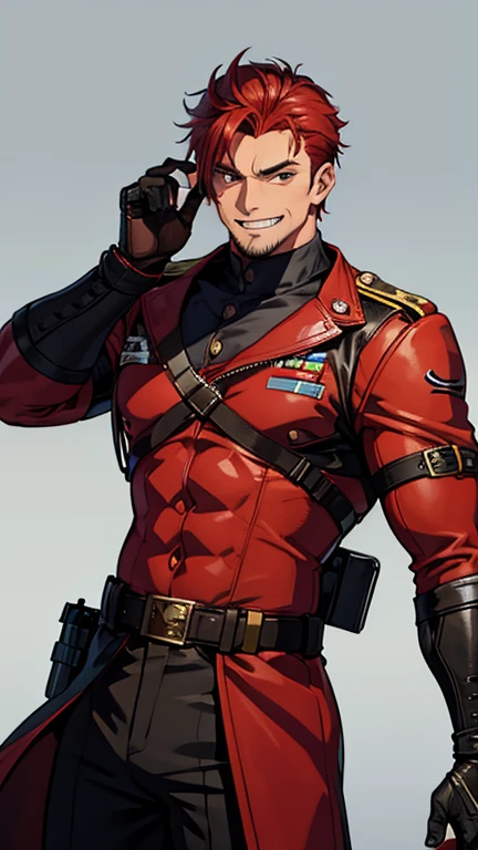 Hombre pelinegro guapo, fuerte,musculoso, evil man laughing despotically at his former friend a handsome soldier man, pelirrojo que lo observa triste y enojado 