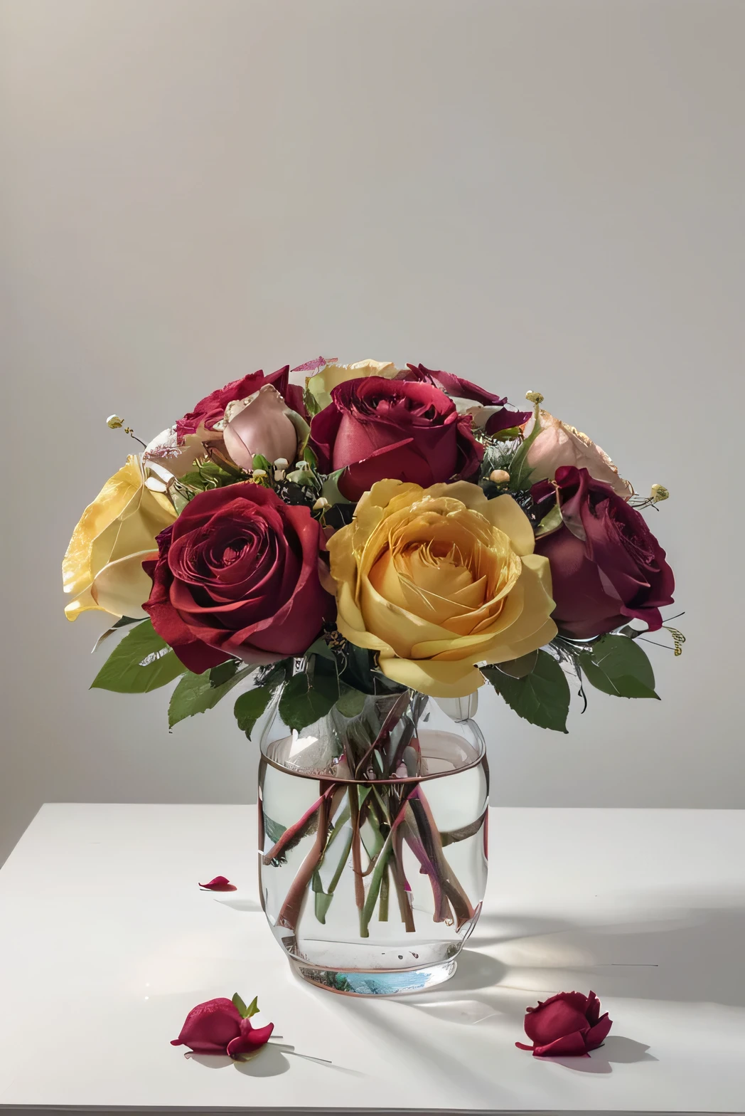 White background, UHD,accurate,super detail,Still life photography
, rose, bouquet, bright, Bright, beautiful photos, 16K HD details，beautiful digital artwork, detailed flowers , colorful flowers,best quality,Fuji Color Masterpiece、best quality、very detailed、high resolution、realistic、Draw it realistically,without water bottle,bright color