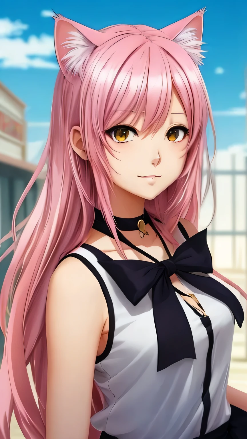 There is a woman with pink hair and cat ears., Very beautiful cute cat girl, Charming cat girl, Real life anime girls, Ultra realistic anime, beautiful Anime cat girl, Anime cat girl, Beautiful young cat girl, Very Beautiful Anime Cat Girl, Surreal , Enchanting anime girl, cute Anime cat girl, Cat ears anime girl