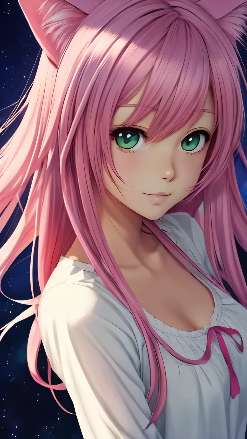 There is a woman with pink hair and cat ears., Very beautiful cute cat girl, Charming cat girl, Real life anime girls, Ultra realistic anime, beautiful Anime cat girl, Anime cat girl, Beautiful young cat girl, Very Beautiful Anime Cat Girl, Surreal , Enchanting anime girl, cute Anime cat girl, Cat ears anime girl