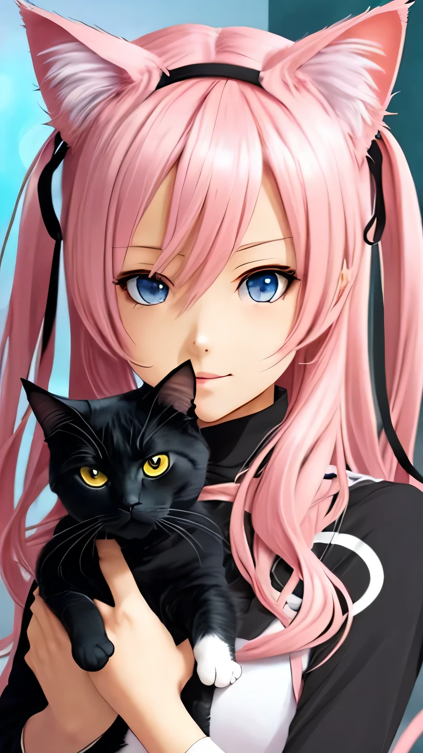 There is a woman with pink hair and cat ears., Very beautiful cute cat girl, Charming cat girl, Real life anime girls, Ultra realistic anime, beautiful Anime cat girl, Anime cat girl, Beautiful young cat girl, Very Beautiful Anime Cat Girl, Surreal , Enchanting anime girl, cute Anime cat girl, Cat ears anime girl