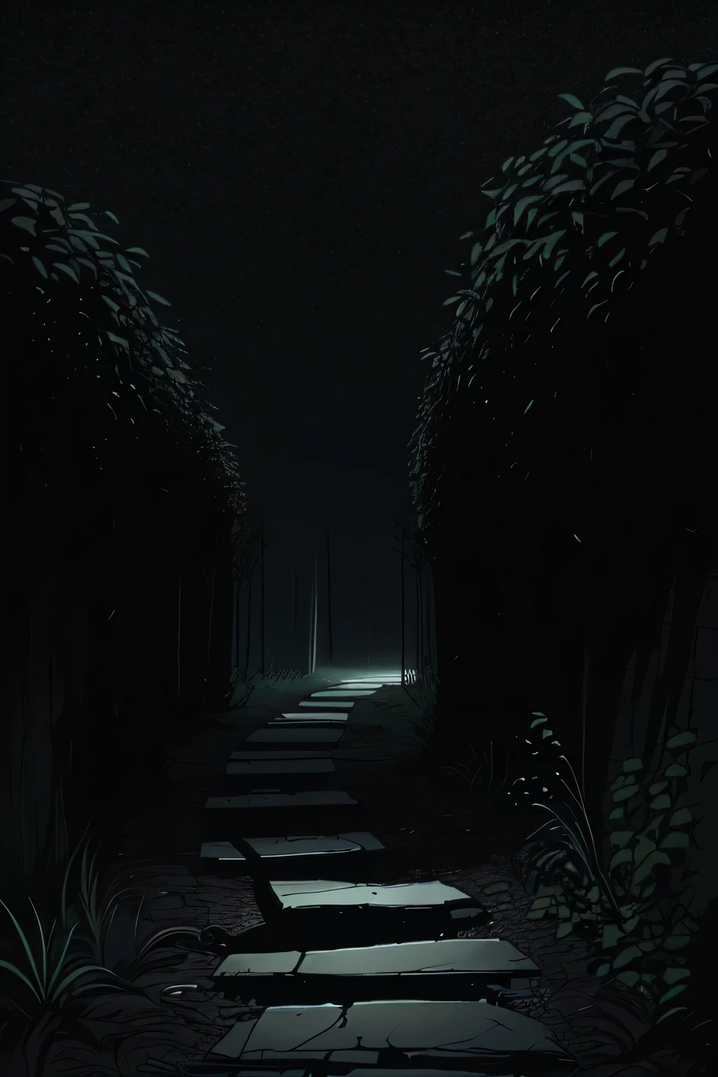 A path in complete darkness, no one in the way