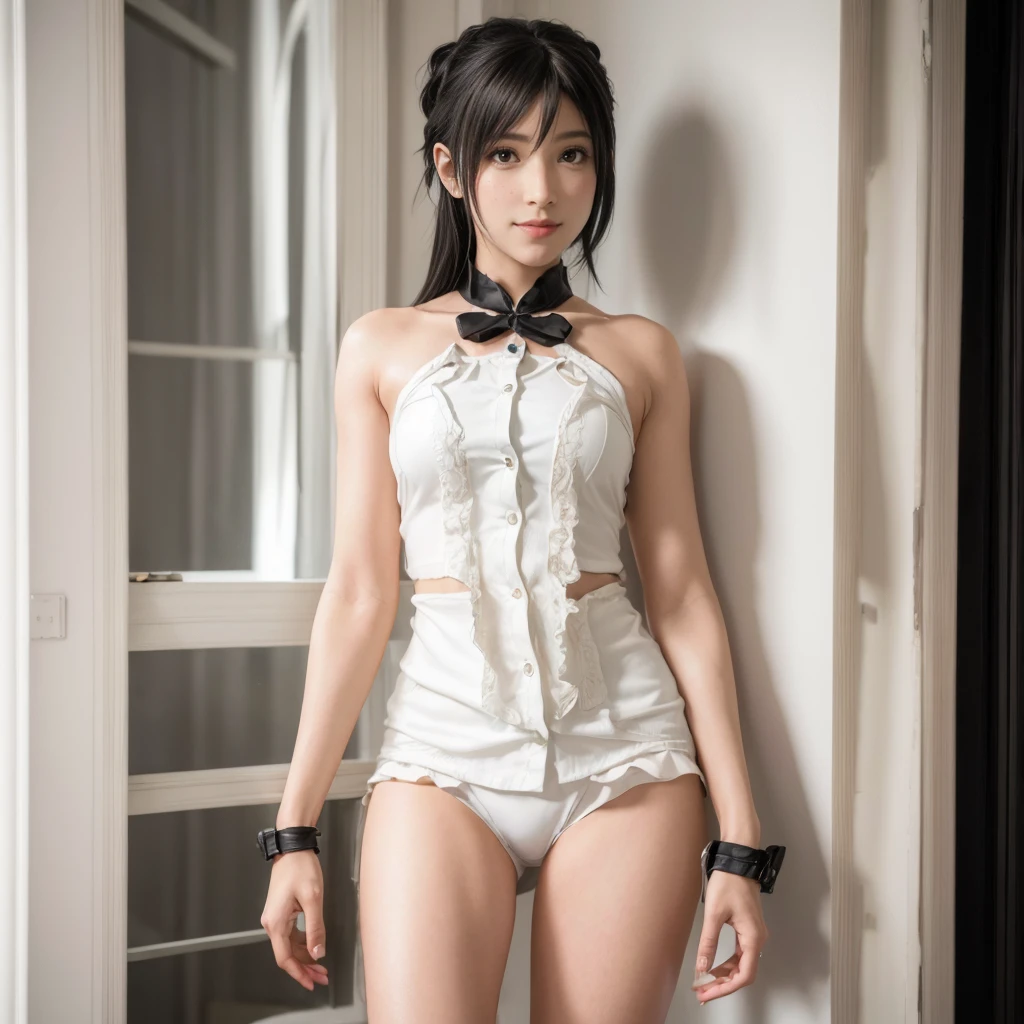 (melhor qualidade,ultra-detalhado),(realista:1.37), "tifa lockhart", Rosto bonito e detalhado, maquiagem preta nos olhos, textura ultra realista, rosto delicado, cute smile expression