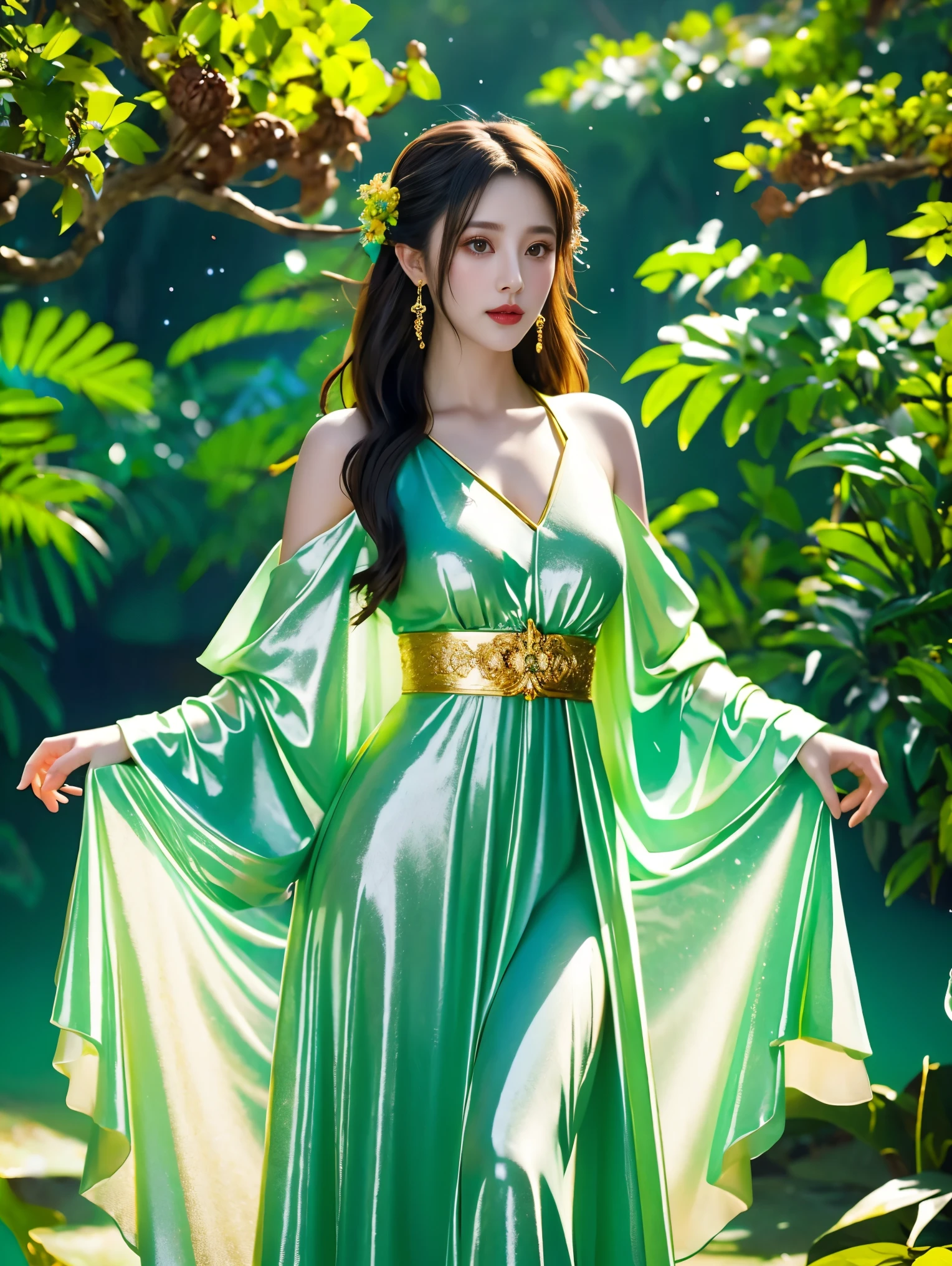 1 girl，A woman in a long dress stands on a cliff looking at the stars，Milky Way Goddess，Astral Ethereal，dream，Beautiful Celestial Mage，3D Sculpture，jade，jade sculpture，jade雕刻，Beautiful fantasy，Beautiful fantasy艺术，Ethereal fantasy，非常Beautiful fantasy艺术，Digital Art Fantasy，Charming and otherworldly，Fantasy Beauty，Beautiful Art by Octane Ultra HD 4K，Volumetric Light，Natural soft light，Ultra-delicate，Out of Focus，Very Colorful，Cinema Lighting，Chiaroscuro，Ray Tracing，masterpiece，Super rich，Ultra-detailed，8K