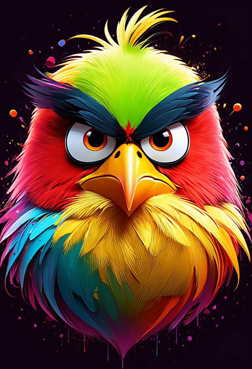 Angry bird video game, Neurodivergent Art, abstract, colorful, expressive, unique style, digital painting, high resolution, vibrant colors, personal interpretation, emotional impact, artist unknown, art showcase, inclusive, diverse representation