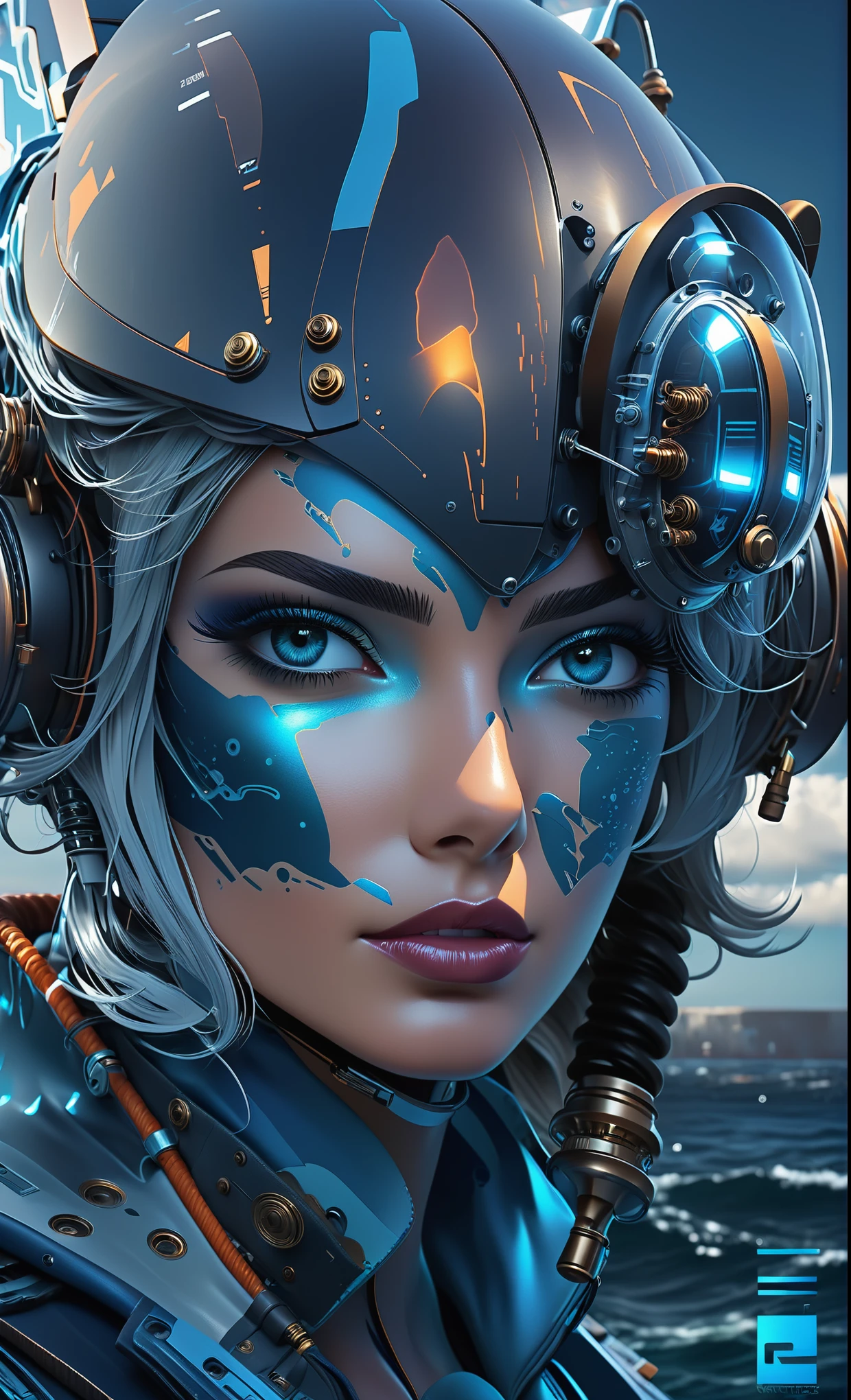 Nazare Nautica vol.2 - Port and shipyard, by Luis Duarte, Nanopunk, blue shading, Nazare style, Element Water, Mythpunk, Graphic Interface, Space Art, Sci-Fic Art, Dark Influence, NijiExpress 3D v3, Kinetic Art, Datanoshing, Oilpainting, Ink v3, Splash style, Abstract Art, Abstract Tech, Cyber Tech Elements, Futuristic, Epic style, Illustrated v3, Deco Influence, AirBrush style, drawing