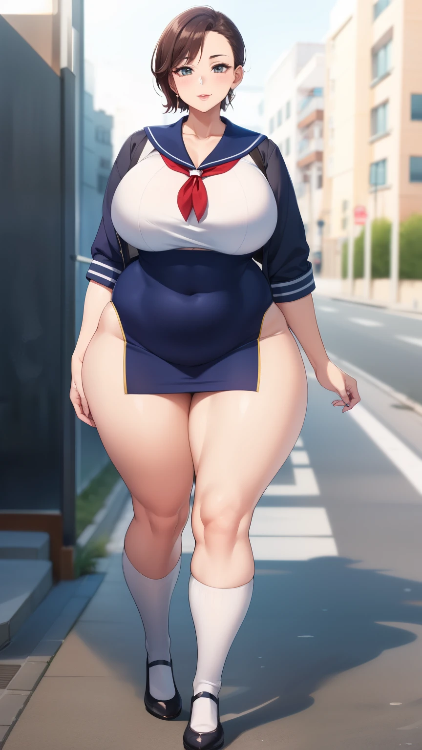 , Big Hips, Full Body Shot, Mature mothluptuous thighs, ox, Seductive mature woman, Perody, Plus Size Model, Sailor suit, Wearing high heels,Miniskirt Uniform,