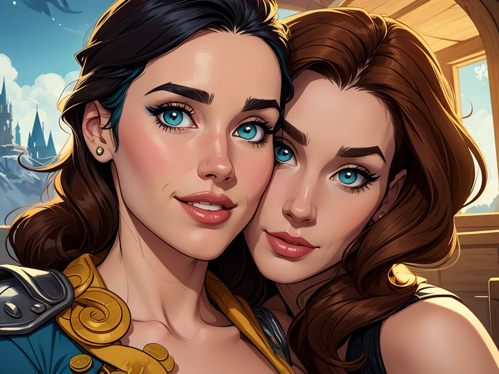 Personagem mulher estilo atompunk Fiona rainha Anna de Arendelle com marcas de guerras Imagem de desenho animado de uma mulher .Ilustra??o estilo desenho animado, estilo de arte dos desenhos animados, estilo de arte dos desenhos animados, digital illustration style, estilo atompunk design de personagens altamente detalhado, arte digital detalhada coragem, Forest fan art, Design de personagens de retrato, beautiful digital illustration, retrato de alta qualidade, Arte em quadrinhos, mulher jovem cabelo com transas lindas . Queen Anna of ArendelleBeautiful lined eyes Medium large bust and wonderful y clothes. image expression of sexsire frst to head illustration Queen Anne of Arendelle atompunk style Fallout 4 style pose playboy magazinal witch Character cartoon style facial expression happy beautiful smile and six medium small portrait mode waist up with lots of gold around her other stones portrait precious mode waist up queen of the south Jennifer Connelly GTA scenery dominatrix gold coins jewelry with her boyfriend, um homem com barba preta, armado com um estilo militar,