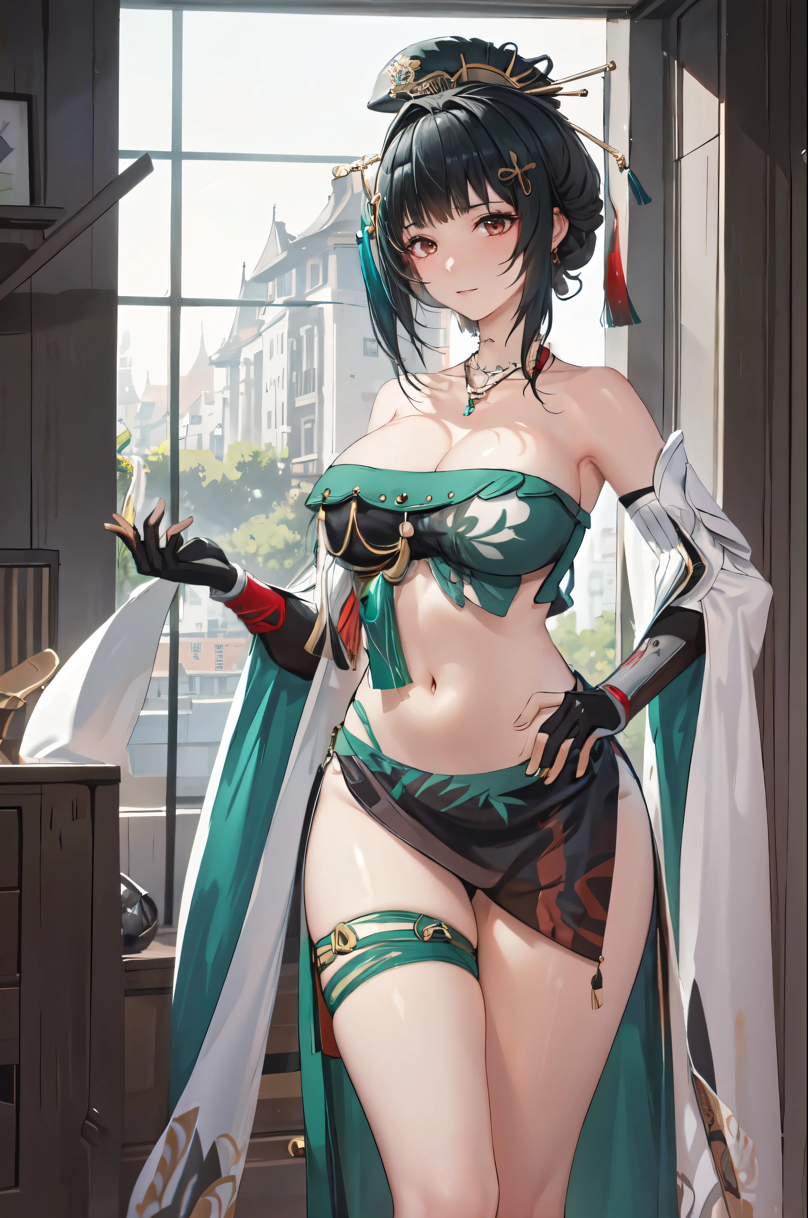 masterpiece, best quality BREAK solo, china dress, highres, 1girl, standing, (large breasts), mature female, hanying, Full body drawing, (masterpiece), (best quality), (hyperdetail), (illustration), ((extremely delicate and beautiful)), (detailed light), (prefect's body), full body drawing, Hanying, HanYing, sexy, sexy belly, sexy belly line, sexy belly button