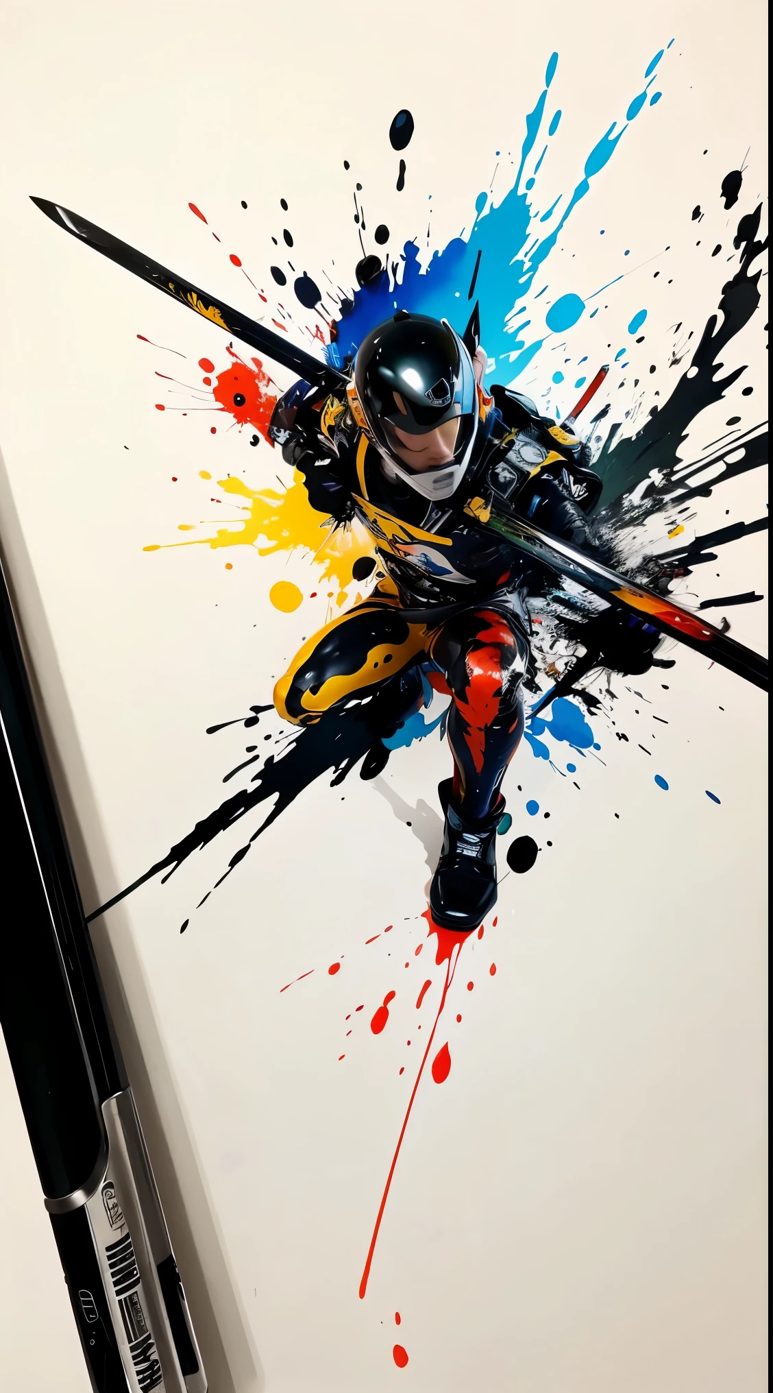 scribble art,ink splatter,wild and unrestrained,splash ink painting,Abstractionism,colorful,Blurry dreams,Dynamic energy,release creation,visual impact,modern aesthetic,Elegant and simple,Contemporary interpretation,Be bold,Chinese swordsman