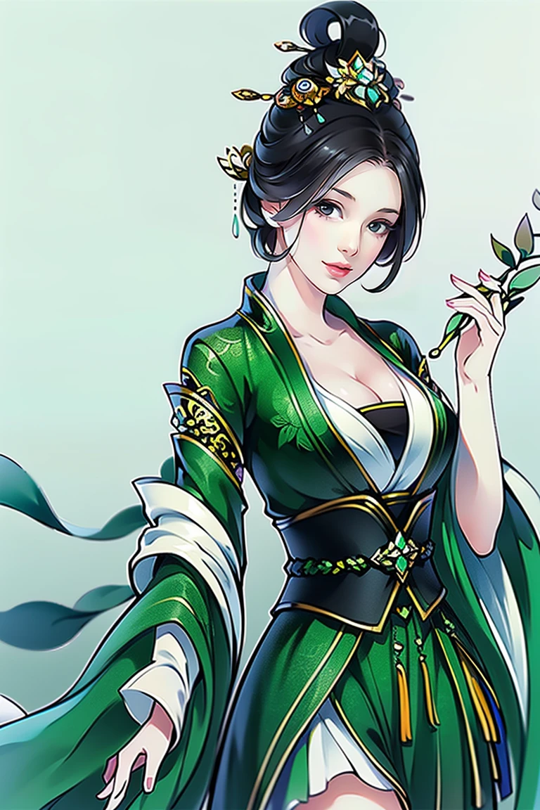(masterpiece,Ultra Detailed,High-resolution details,Highly detailed art)1 girl,(Sagging breasts、Cleavage, cleveage、Thick thighs, Perfect body, ),xianxia,monochrome,White Chlorophytum,elegant,Highly detailed character designs from East Asia,Game character costume design,simple,Ultra-high resolution, Clear focus, Epic Works, masterpiece, (Highly detailed CG Unity 8k wallpaper),Pretty Face,beautiful eyes,High-resolution details
