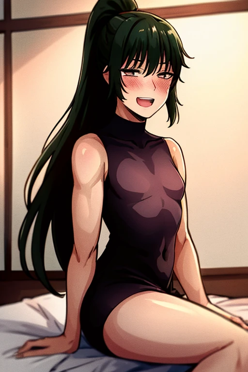 ((highest quality)), ((masterpiece)), (be familiar with), Perfect Face, indoor, Bedroom, Watching the audience,
One woman, Zenyuan Maki,
Open Mouth, Ecstatic expression, blush, smile,
Small breasts, Flat Chest, Young Girl, , , Girl,
Long Hair, ponytail,
Leg spread,
