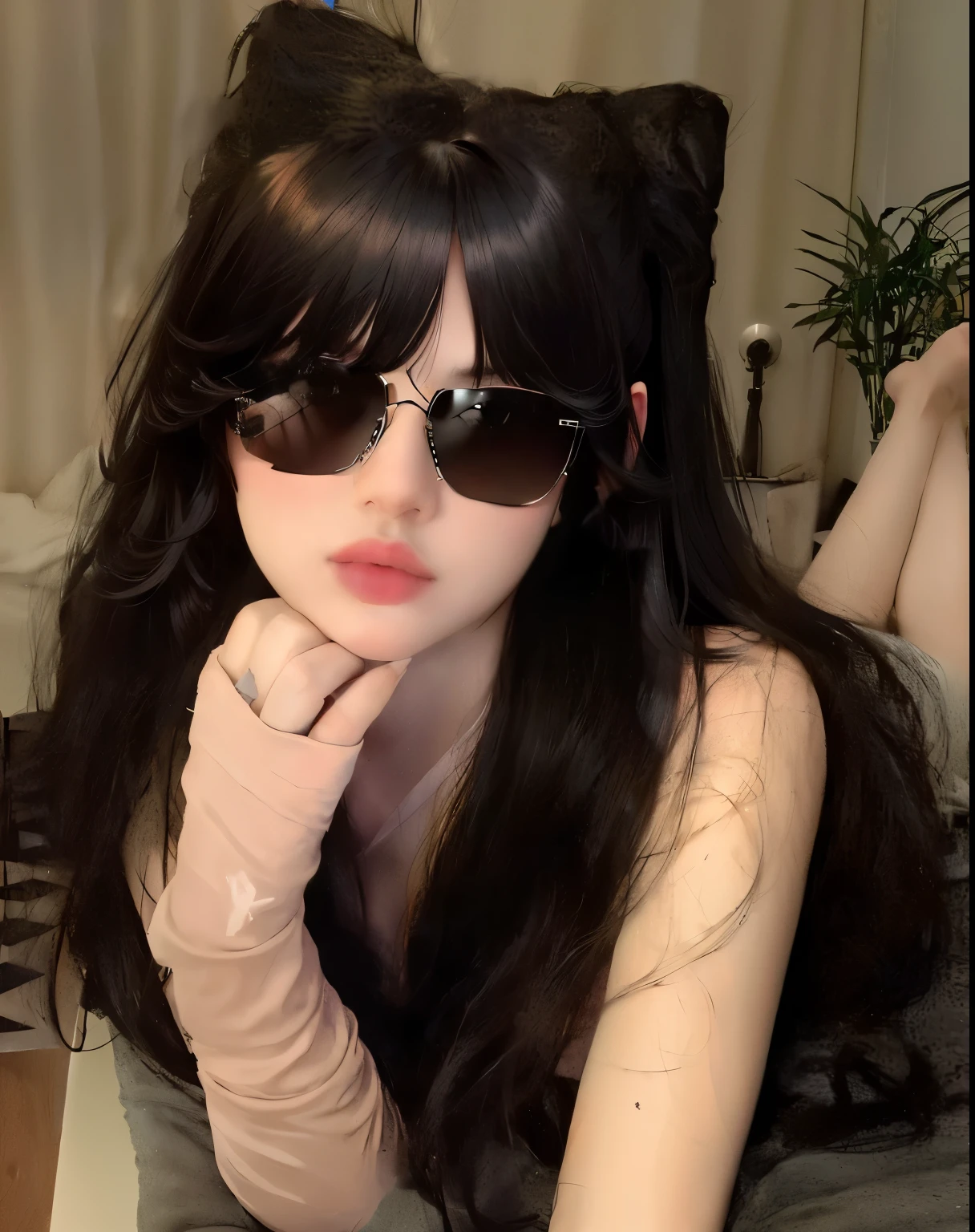 black bangs and hair