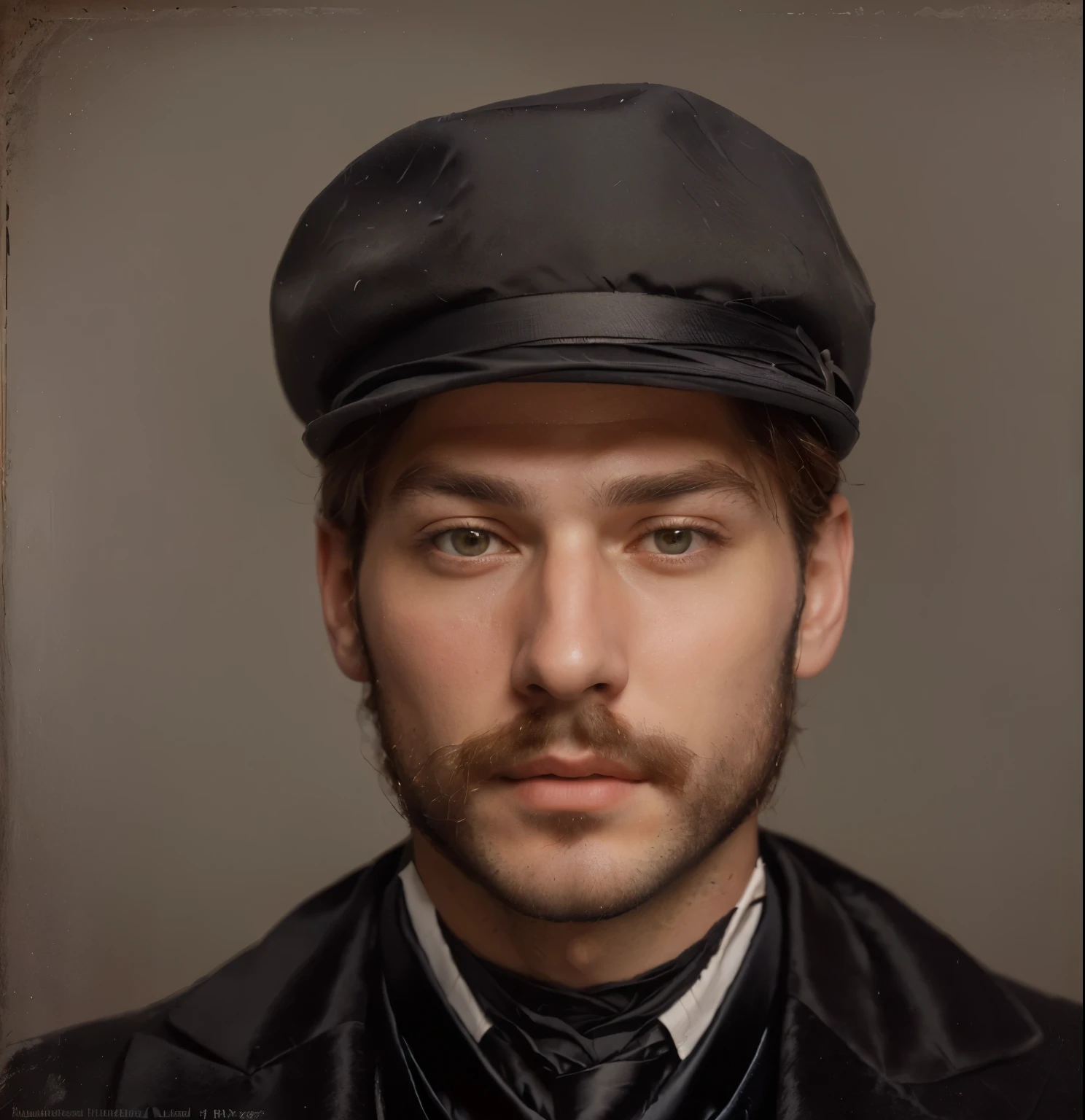 there is a man with a hat and a tie in a picture, inspired by Alexander Sharpe Ross, inspired by Rajmund Kanelba, inspired by Serhii Vasylkivsky, inspired by Gaston Bussière, inspired by Sándor Bortnyik, inspired by Eugène Burnand, with very highly detailed face, handsome stunning realistic