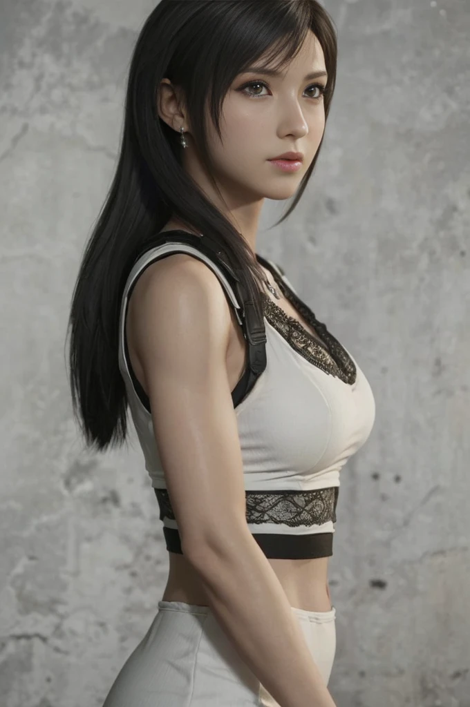 (melhor qualidade,ultra-detalhado),(realista:1.37), "tifa lockhart", Rosto bonito e detalhado, maquiagem preta nos olhos, textura ultra realista, rosto delicado,