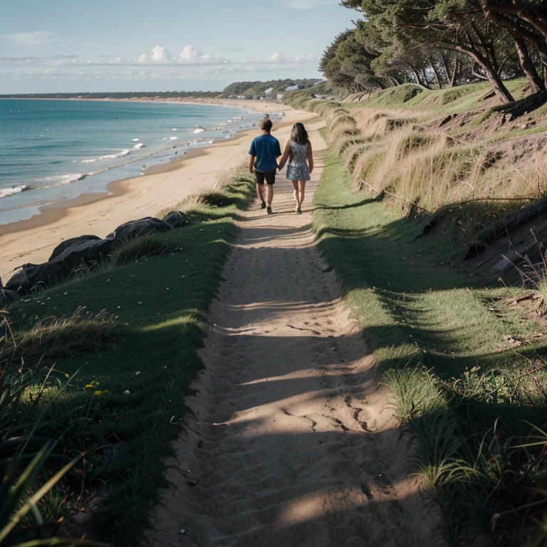 A family walk on grass to the beach ai 4k picture