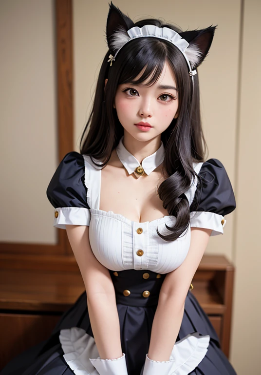 Big deal ，丰满的Cat ears，，livestock，Thigh width，Race，，白色maid outfit，Japanese ladies，Cute maid，Cat ears的女人，Horse harness，Kangjie，Realistically，emphasize，top quality，masterpiece，1 girl 1 girl，curls，Pale complexion，Cat ears，Cat&#39;s Eyeball，thick eyebrows，thick lips，Scar on right eye，freckle，，Small waist，Thigh width，Thigh clearance，，maid outfit，，，Big dealboobediuml breasts，Sweating in the legs，，，best quality，masterpiece，Ultra-high resolution，（Honesty：1 girl.4 pieces），original photo，1 A girl A girl，Mature，，Light，Moody，Innocent