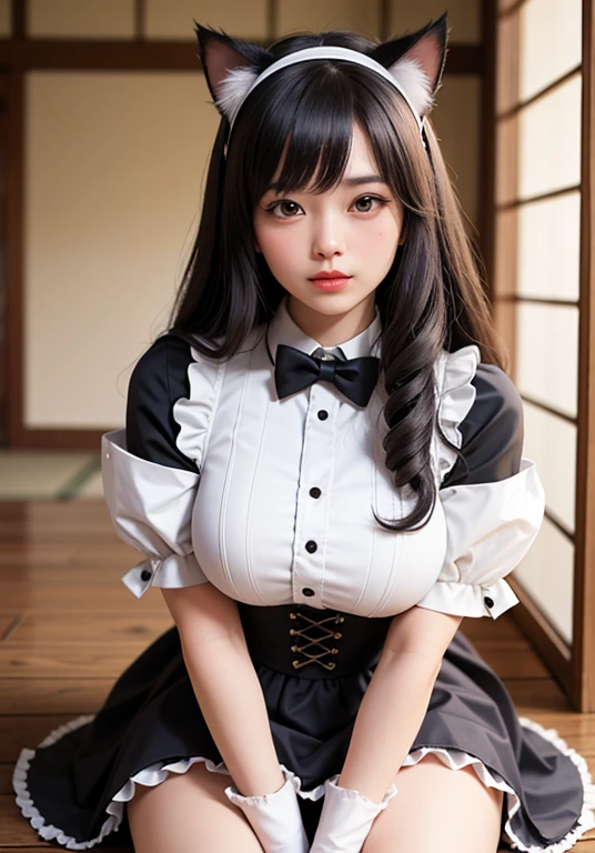 Big deal ，丰满的Cat ears，，livestock，Thigh width，Race，，白色maid outfit，Japanese ladies，Cute maid，Cat ears的女人，Horse harness，Kangjie，Realistically，emphasize，top quality，masterpiece，1 girl 1 girl，curls，Pale complexion，Cat ears，Cat&#39;s Eyeball，thick eyebrows，thick lips，Scar on right eye，freckle，，Small waist，Thigh width，Thigh clearance，，maid outfit，，，Big dealboobediuml breasts，Sweating in the legs，，，best quality，masterpiece，Ultra-high resolution，（Honesty：1 girl.4 pieces），original photo，1 A girl A girl，Mature，，Light，Moody，Innocent