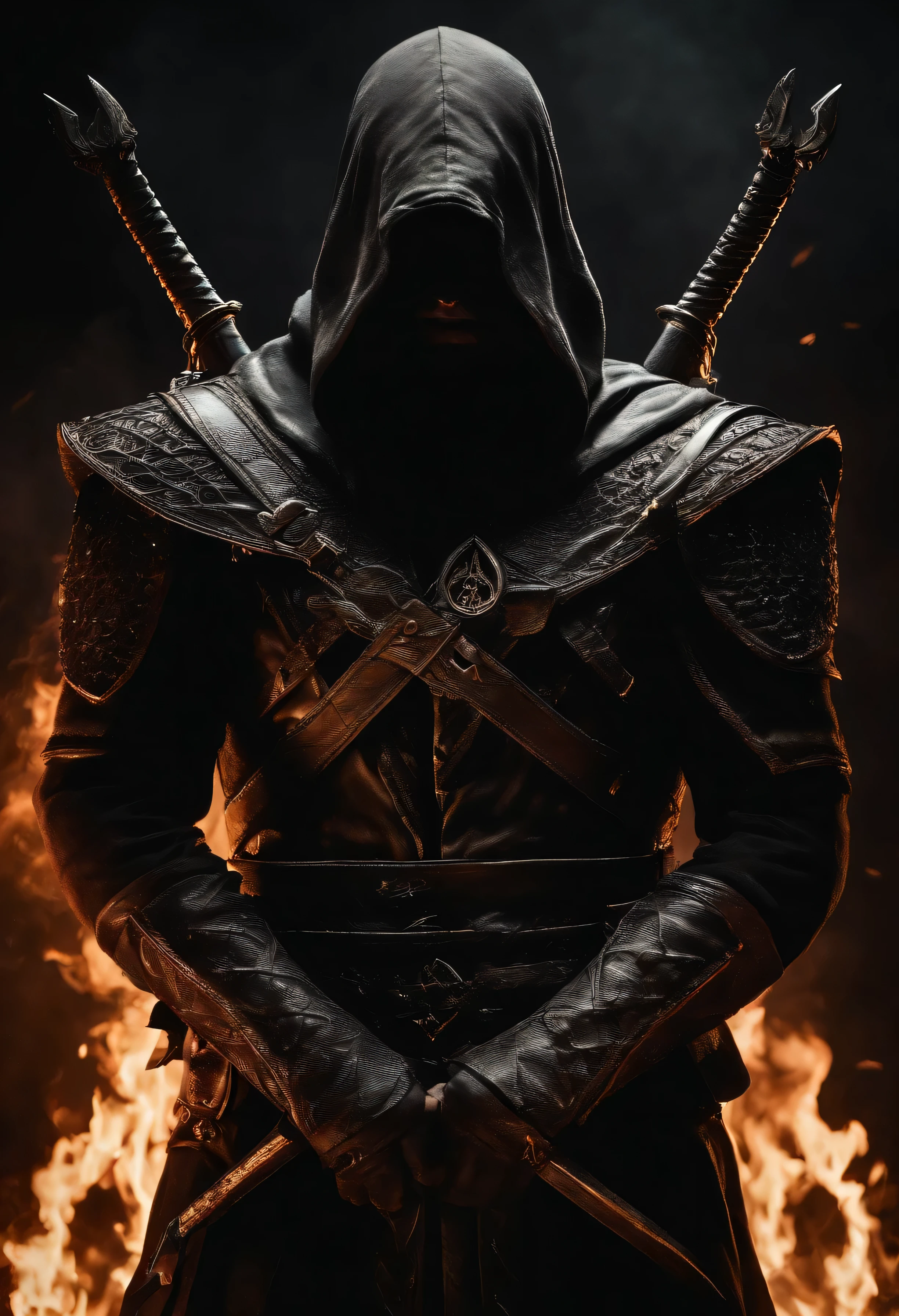 Envision a malevolent character in stark contrast to the ethos of Assassin's Creed. Picture this antagonist with piercing, glowing eyes that radiate an otherworldly malevolence. Dive into micro-details, highlighting sinister facial features and a malevolent grin that adds an eerie aura.
Imagine the character holding an archery bow, emphasizing the duality of skill and darkness. Capture the bow with meticulous detail, from the wickedly designed arrows to the malevolent energy emanating from the weapon.
Set the scene at night, shrouded in an eerie mood. Integrate a background of black smoke and fire, creating a chaotic yet captivating atmosphere. Illuminate the character with a subtle, unnatural light that enhances the ominous glow of their eyes.
Consider the play of shadows, using the night setting to accentuate the villain's menacing silhouette. Infuse the composition with an air of mystique, portraying the antagonist as a formidable force embodying the opposite of the noble Assassin's Creed character.
This detailed prompt aims to inspire a micro-detailed and visually striking depiction of an evil character with glowing eyes, wielding an archery bow, set against a backdrop of black smoke and fire in a night shot, creating a chilling and ominous atmosphere.