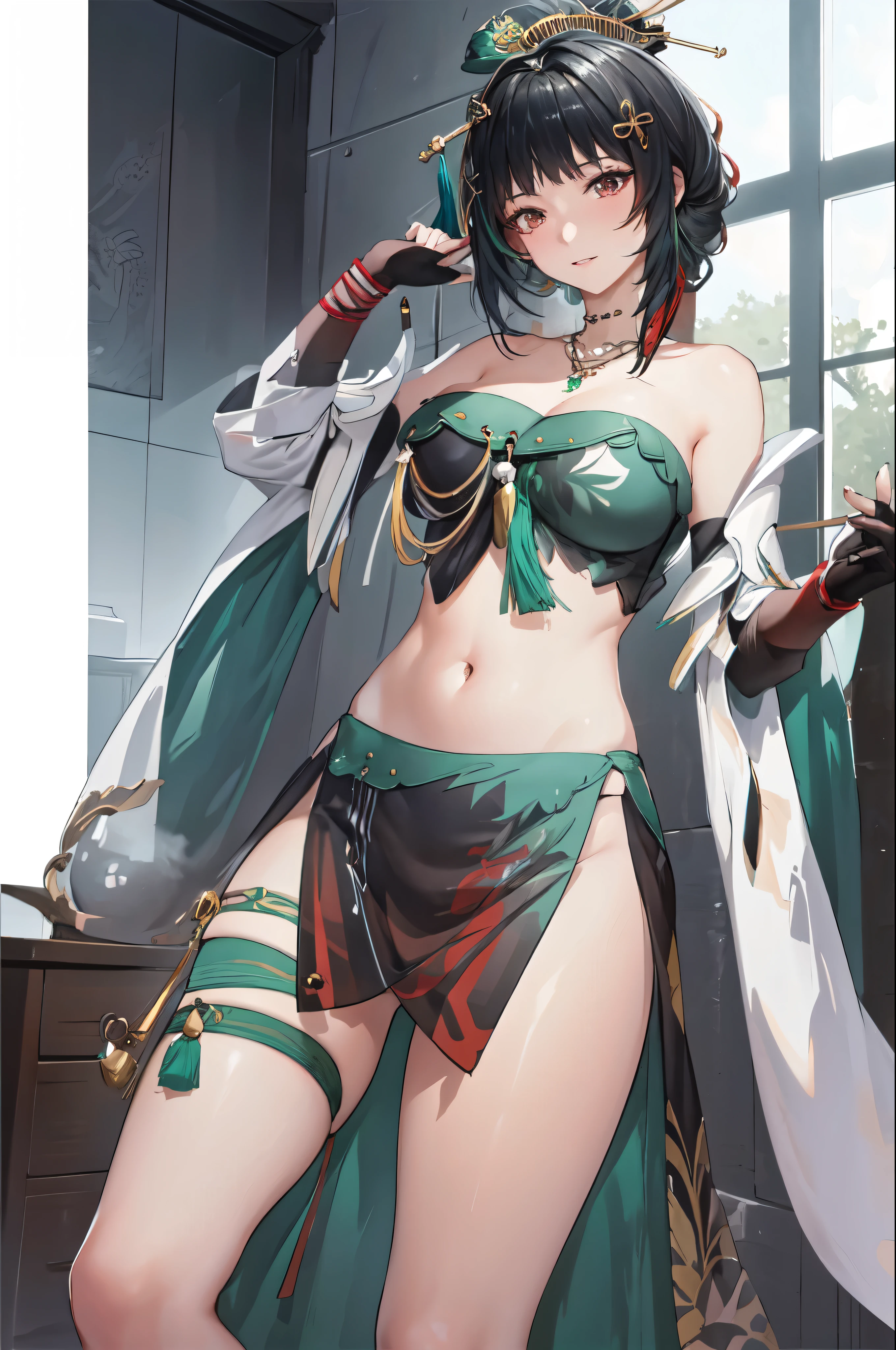 masterpiece, best quality BREAK solo, china dress, highres, 1girl, standing, (large breasts), mature female, hanying, Full body drawing, (masterpiece), (best quality), (hyperdetail), (illustration), ((extremely delicate and beautiful)), (detailed light), (prefect's body), full body drawing, Hanying, HanYing, sexy, sexy belly, sexy belly line, sexy belly button
