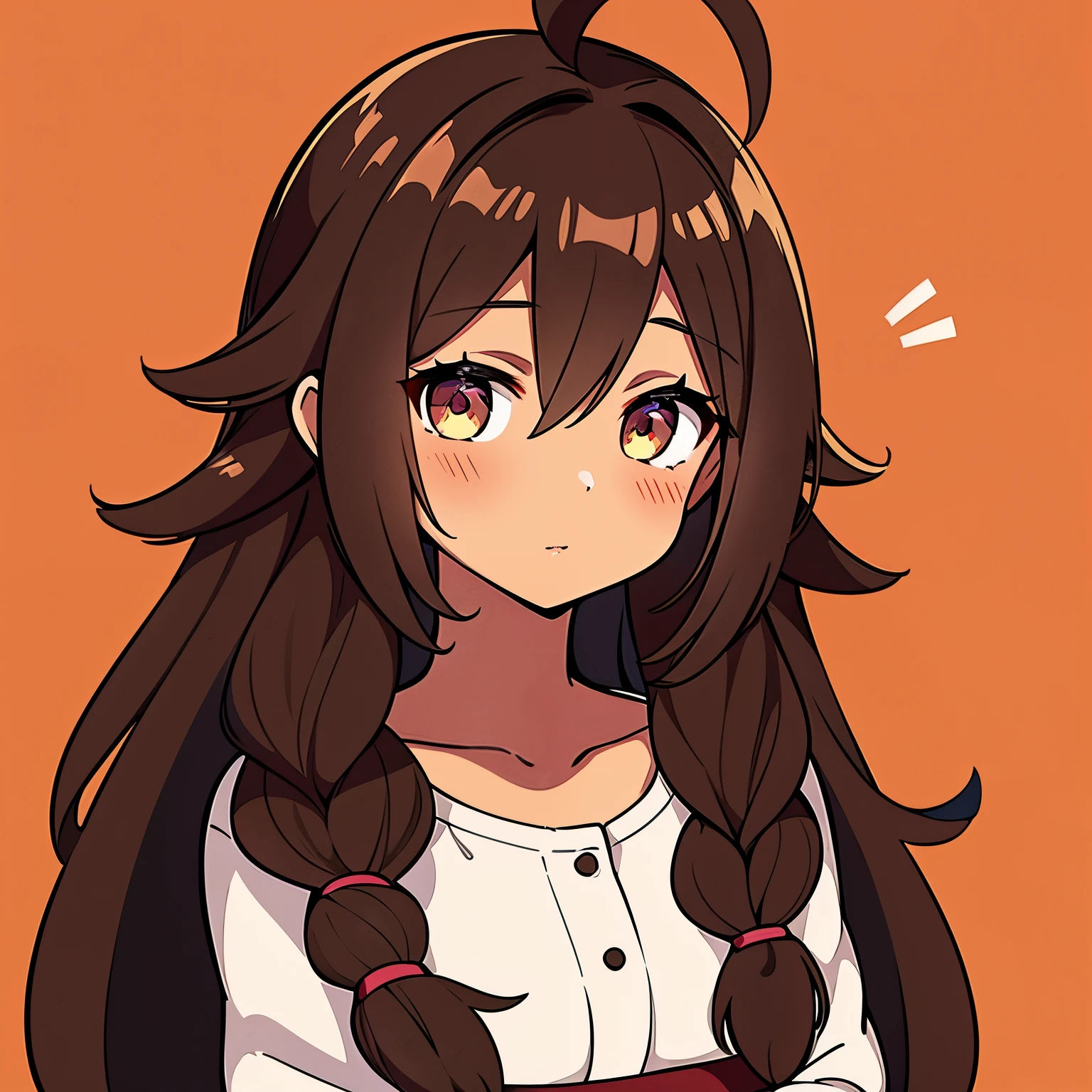 woman with cocoa hair, Cocoa colored eyes, Ahoge