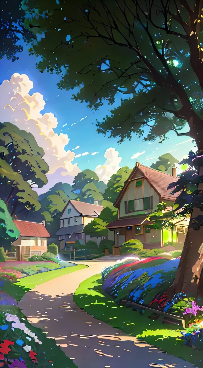 a painting of a house with a mailbox in the middle of a garden, anime countryside landscape, studio ghibli environment, beautiful anime scenery, anime background art, house background, studio ghibli landscape, anime scenery, ghibli studio art, beautiful anime scene, 4 k matte thomas kinkade, highly detailed digital painting, studio ghibli artstyle, ghibli artstyle, ghibli studio style