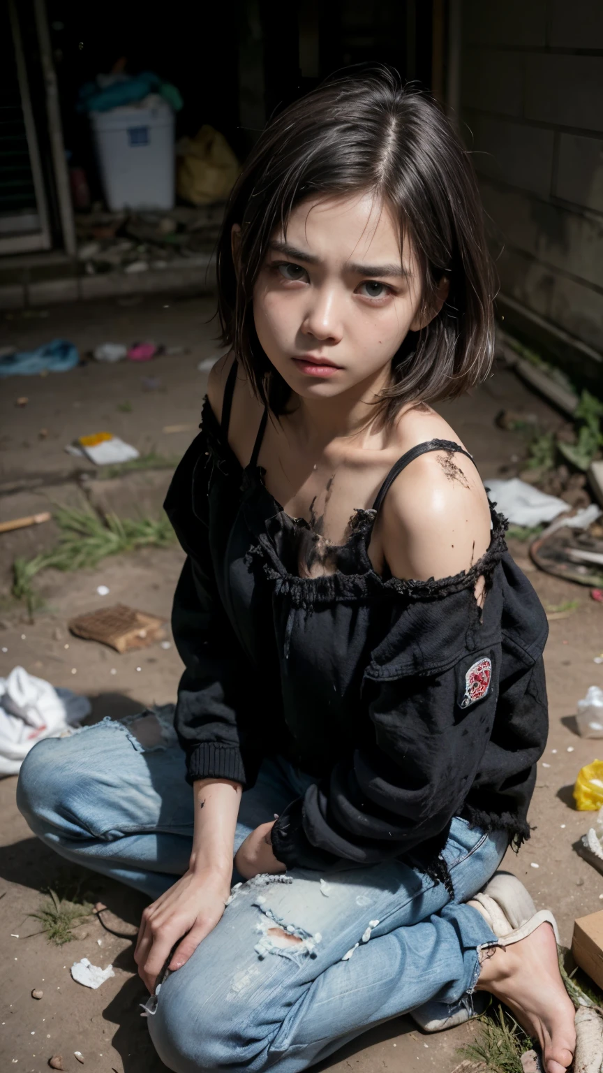 Eating emergency food with gusto,aespakarina,Bobcut,Beggar,beggar,(((Homeless))),in abandoned style room,Bad complexion,Dirty,Full of trash,Korean,25-year-old female,Pitch black,Tattered clothes,((( Oil,Mud stains,shit,dirty))),(((Frowning))),((((Rubble pile))),Very fine eye, (((Wearing tattered black clothing,He&#39;s wearing ripped black pants))),(((Tragic))),((photograph)),(((Fabric Shading))), (((highest quality))), (((masterpiece))) Bullish girl, ((((Realistic)))),Black Hair, chic hairstyle, ((With bangs,ストレートミディアムBobcut, nice hair)), Light makeup,Red eyes, (((I&#39;m not wearing lipstick))), (nice), Centered Images, Looking at the camera, Elegant colors,Realistic Skin,Realistic texture,８k,whole body,Pale skin,Red iris,Perfect Face,(((Big eyes))),ruanyi0181