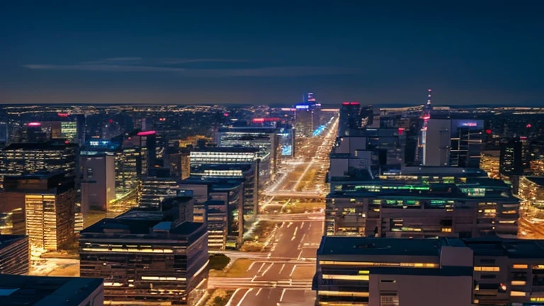 Anime scenery、View of the buildings from the balcony、Night view