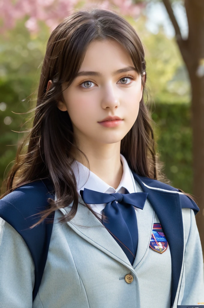 ( masterpiece, top quality, best quality,8k,17 years old girl,ultra detailed,raw photo:1.5),(photorealistic:1.4),(cinematic lighting), PerfectNwsjMajic, , Surrealism, UHD, ccurate, Super detail, textured skin, High detail, Best quality, dynamic angle, (high nose,White skin),[Beautiful blue eyes],[flat chest:large breasts:0.5],(1girl),(good anatomy:0.5)), school uniforms , royal school ,upper body