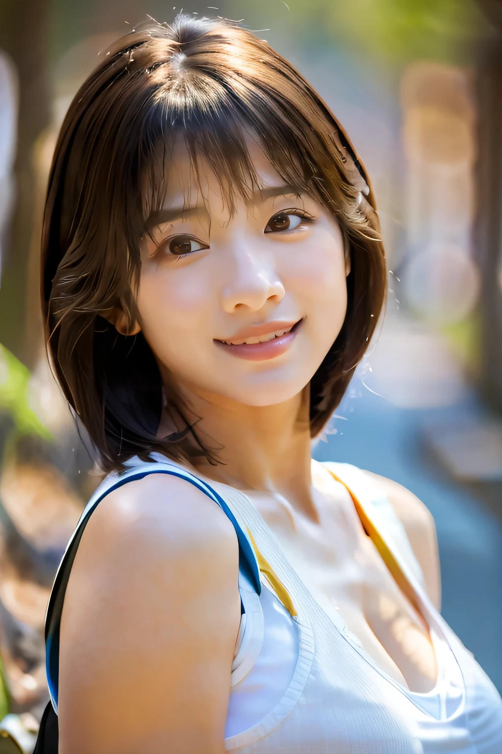 (Photos showing the whole body:1.5)、highest quality, Photorealistic, Very detailed, finely, High resolution, 8K Wallpaper, Professional, High level of detail, ((10-year-old elementary school student:1.2)), Slender Japanese women,Pretty lips, (Beautiful long lashes:1.2)、Detailed clavicle,, (Cute short bob hair:1.5),Top Quality,Ultra-clear resolution,Clear Eyes,Sunburned skin,Perfect large breasts,have perfect legs,(An innocent smile:1.5)、Cinema Lighting , Hike through the forest, Depth of written boundary, concentrated, Light of the sun, Good composition, (Bokeh: 1.2), 1 girl, (whole body), (Mouth closed), Beautiful Eyes, Pause, narrow, Trekking wear,(Ulzzang-6500:1.2) Mix 4, Hello