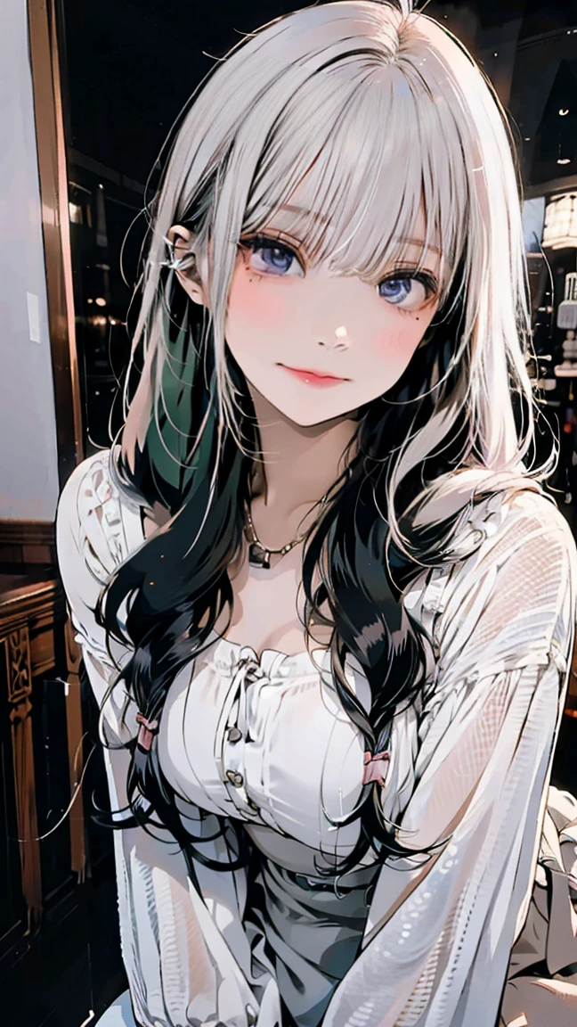 ((highest quality)), ((masterpiece)),High resolution (High Dynamic Range),Ray tracing, Super Resolution, (((anime screencap, black outline, Written boundary depth , written soft outline))), blur, bokeh, Maximum clarity and sharpness,Multilayer Texture,surface shading,Accurate simulation of light-matter interactions,Perfect Proportions,Two-tone lighting, White balance,8K, limit only one woman, BREAK beautiful hair, Beautiful Face, Beautiful and beautiful eyes, Beautiful body, Beautiful breasts, Beautiful thighs, Beautiful feet, Beautiful fingers, (Beautiful views) , breast enlarged, large breast, perky tits, (blush, 20 years, seductive adult woman , anime gyaru , Narrow eyes) , streaked hair, hair intakes, colored inner hair, BREAK (light green,white,light pink, spring-color-outfit:1.3), nail art, necklace, braidal ring BREAK (((portrait, close up, cowboy shot, looking at viewer, \(face waiting for kiss\):1.3))), BREAK (sitting, a girl makeup In front of vanity table Mirror:1.3, natural make),BREAK flowers artwork, fashion magazine , circle icon