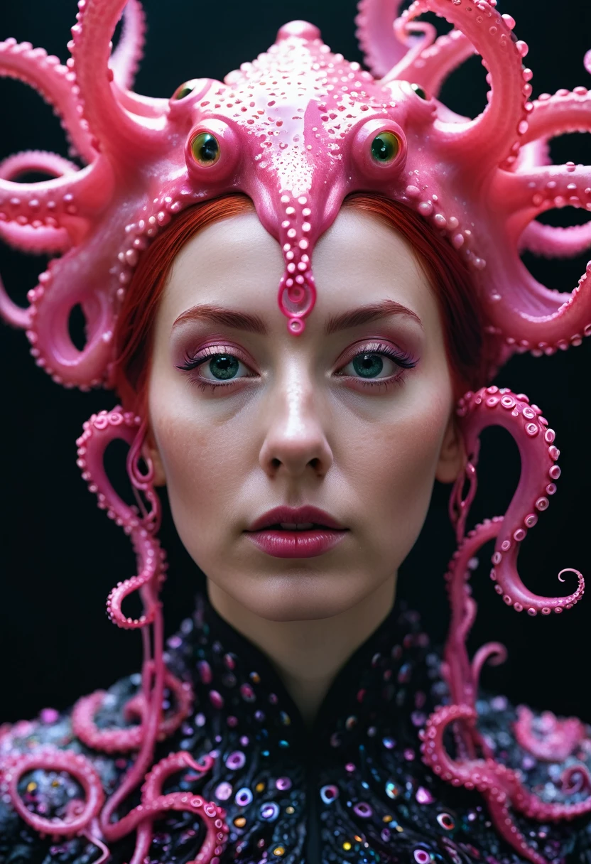 8K, ARTISTIC photogrAphy, best quAlity, mAsterpiece: 1.2), A (potrAit:1.2) witch BLOOD Cthulhu nun QUEEN, EYES, PINK many octopus style tentacles, full body RAW candid cinema, RED hair, 16mm, color graded portra 400 film, remarkable color, ultra realistic, sad admosphere, dark lighting, oppressive atmosphere, depressive colors, kodak portra 400, photograph,r, Natural Light, Pinhead lighgts, blur reflection, Brush Strokes, Smooth, abstract, Splatter, Oil On Canvas, rainbow colors, fractal isometrics details bioluminescens : a stunning realistic photograph of wet bone structure, 3d render, octane render, intricately detailed, titanium decorative headdress, cinematic, trending on artstation | Isometric | Centered