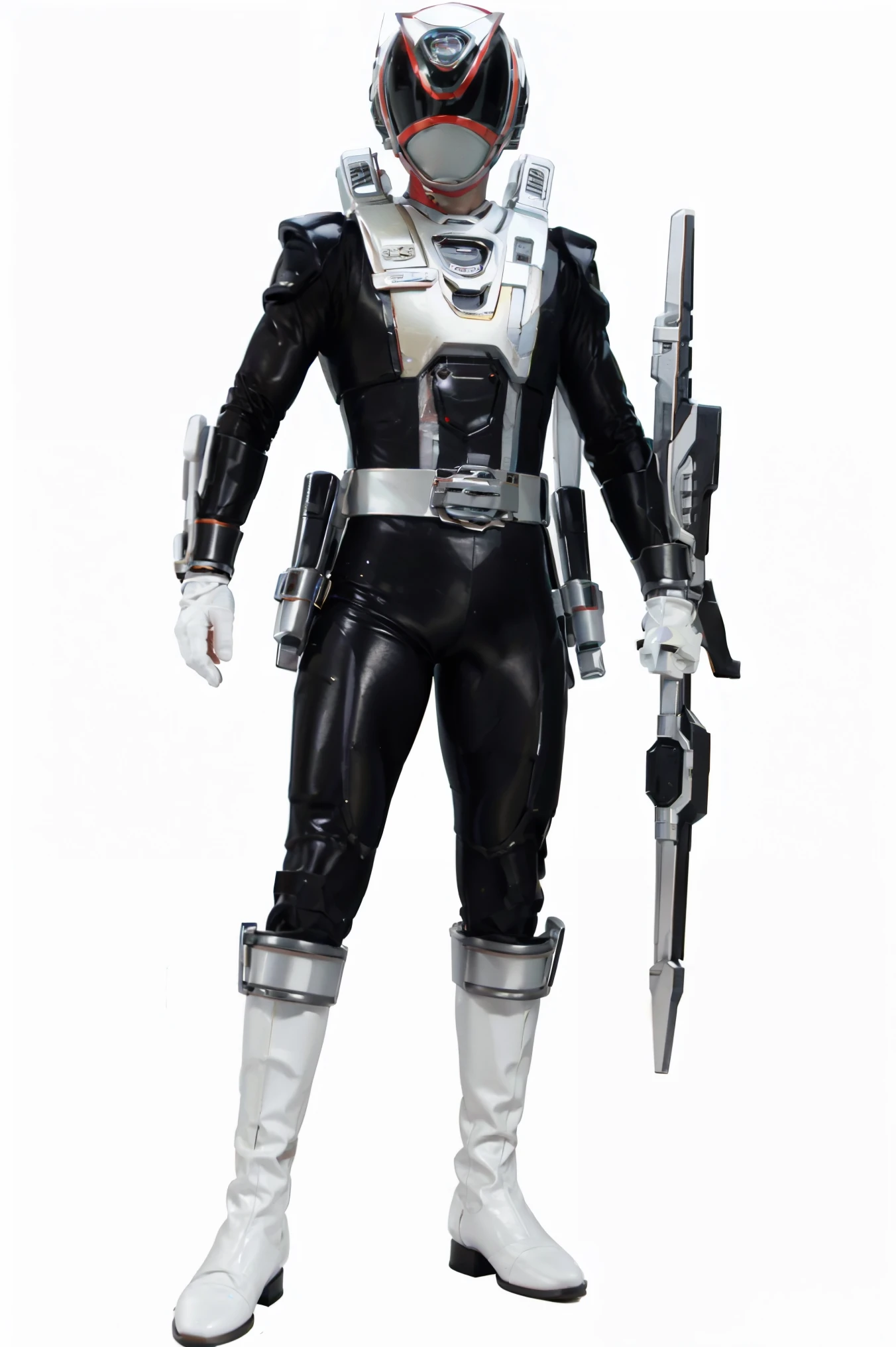 (masterpiece), best quality, perfect face, 1man, full body, white ranger, power ranger suit, SPD,