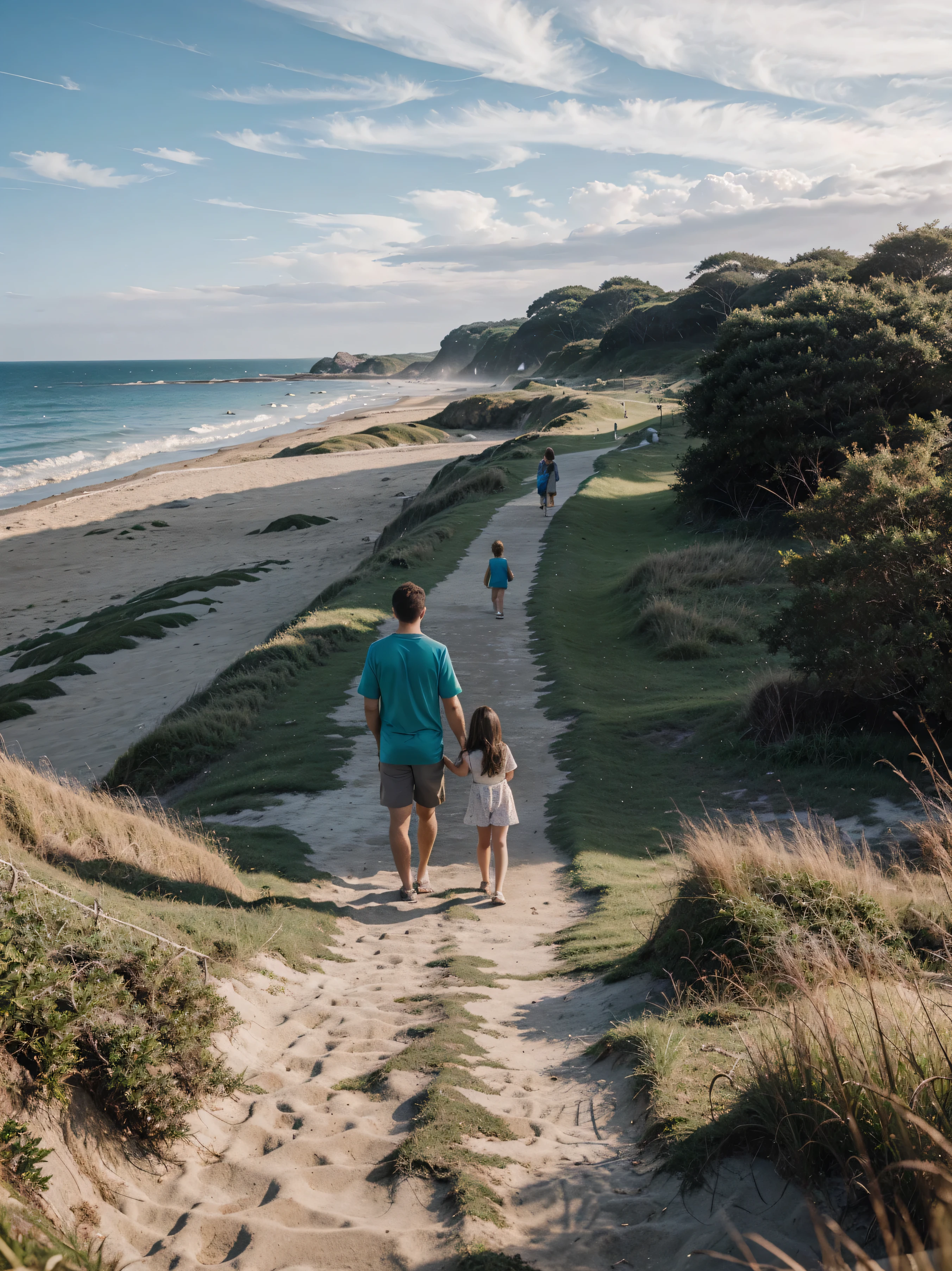 A family walk on grass to the beach ai 4k picture 